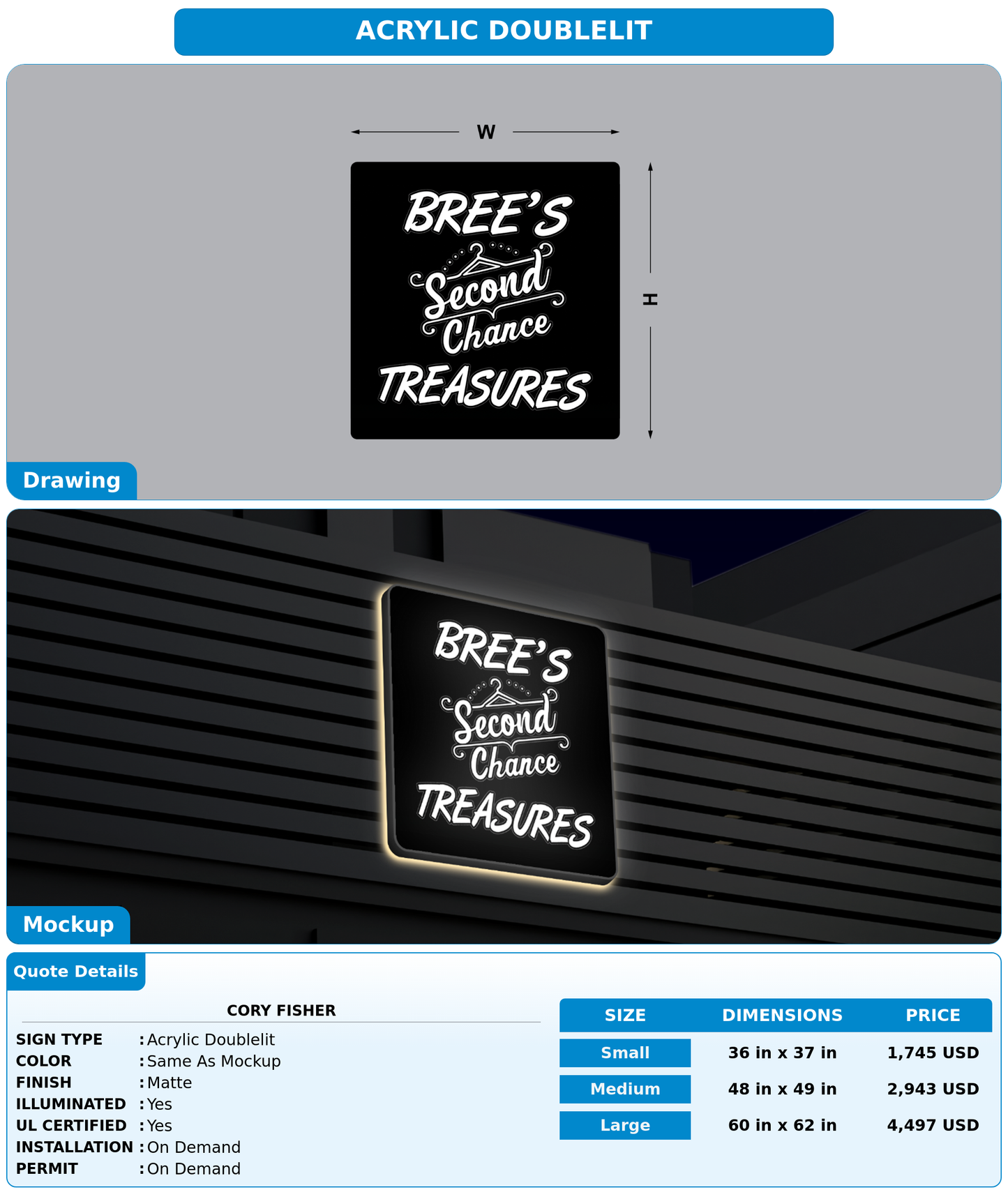 CUSTOM MOCKUP SIGN FOR Cory Fisher