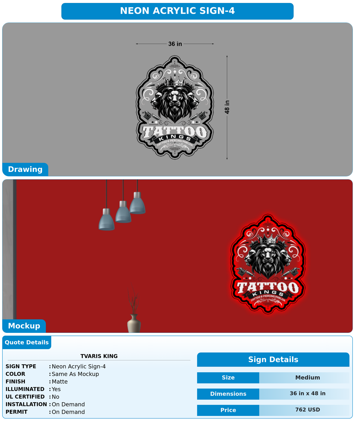 CUSTOM MOCKUP SIGN FOR Tvaris King
