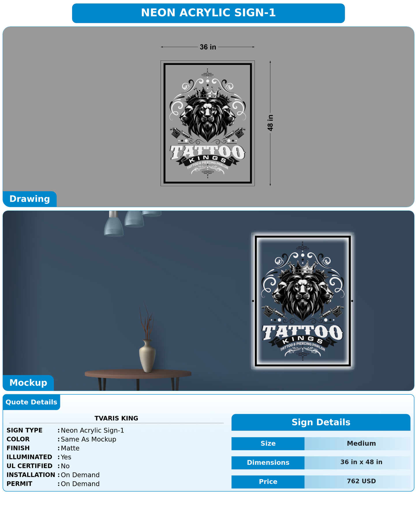 CUSTOM MOCKUP SIGN FOR Tvaris King