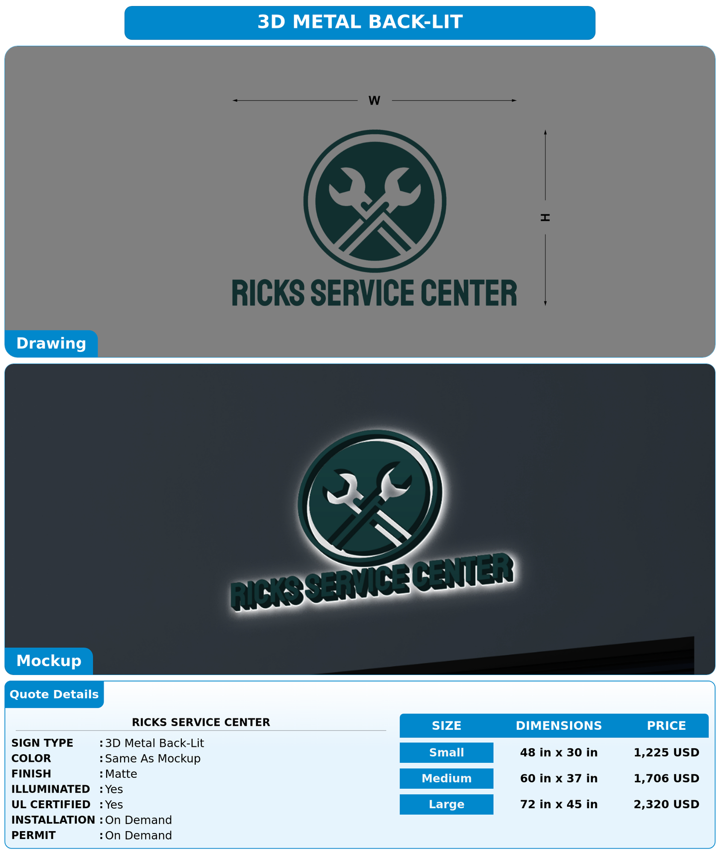 CUSTOM MOCKUP SIGN FOR Ricks Service Center