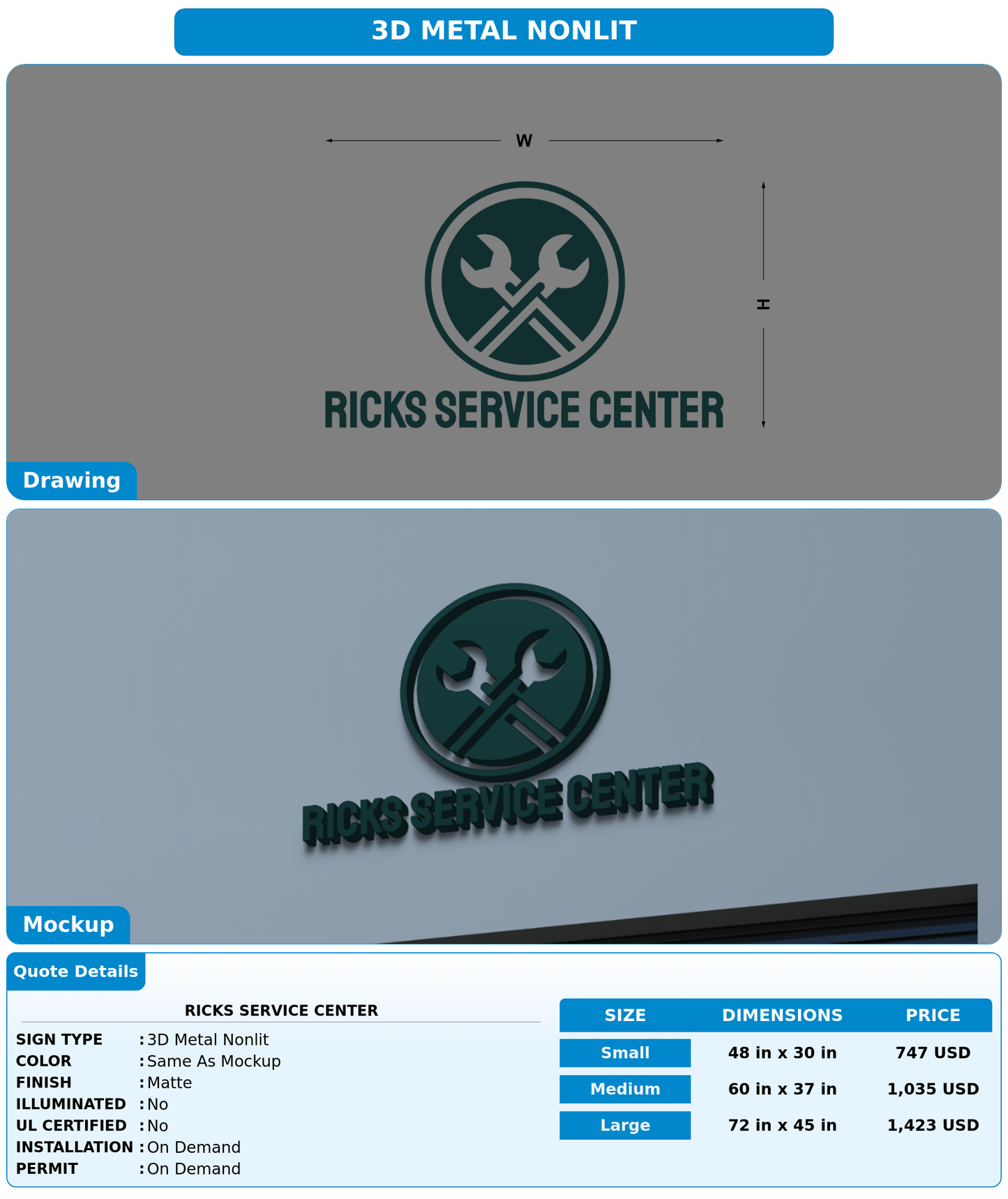 CUSTOM MOCKUP SIGN FOR Ricks Service Center