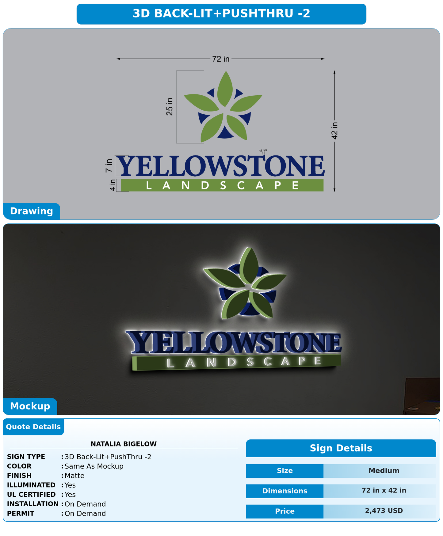 CUSTOM MOCKUP SIGN FOR Natalia Bigelow