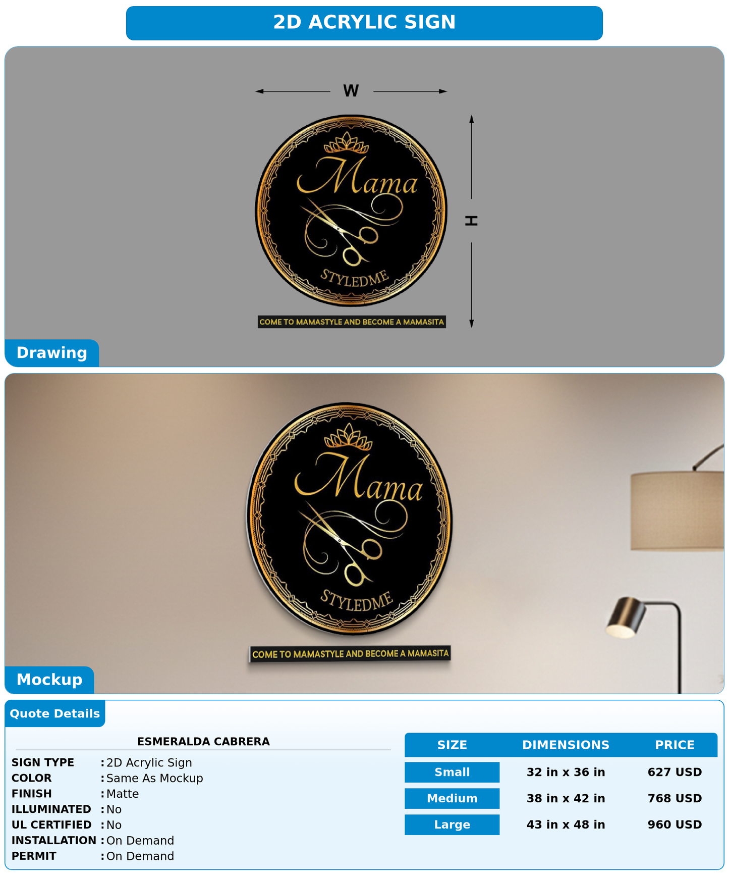 CUSTOM MOCKUP SIGN FOR Esmeralda Cabrera