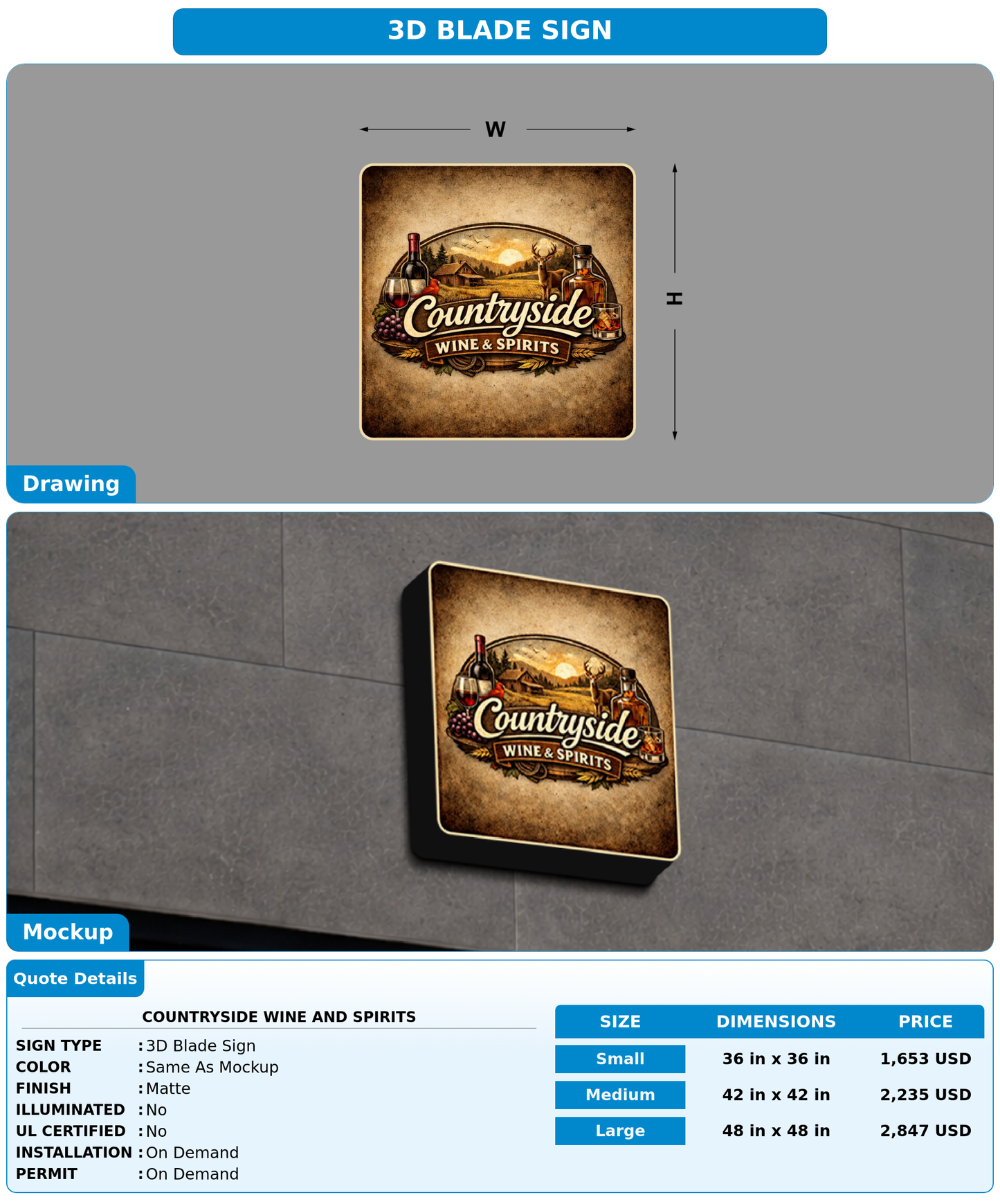 CUSTOM MOCKUP SIGN FOR Countryside Wine and Spirits