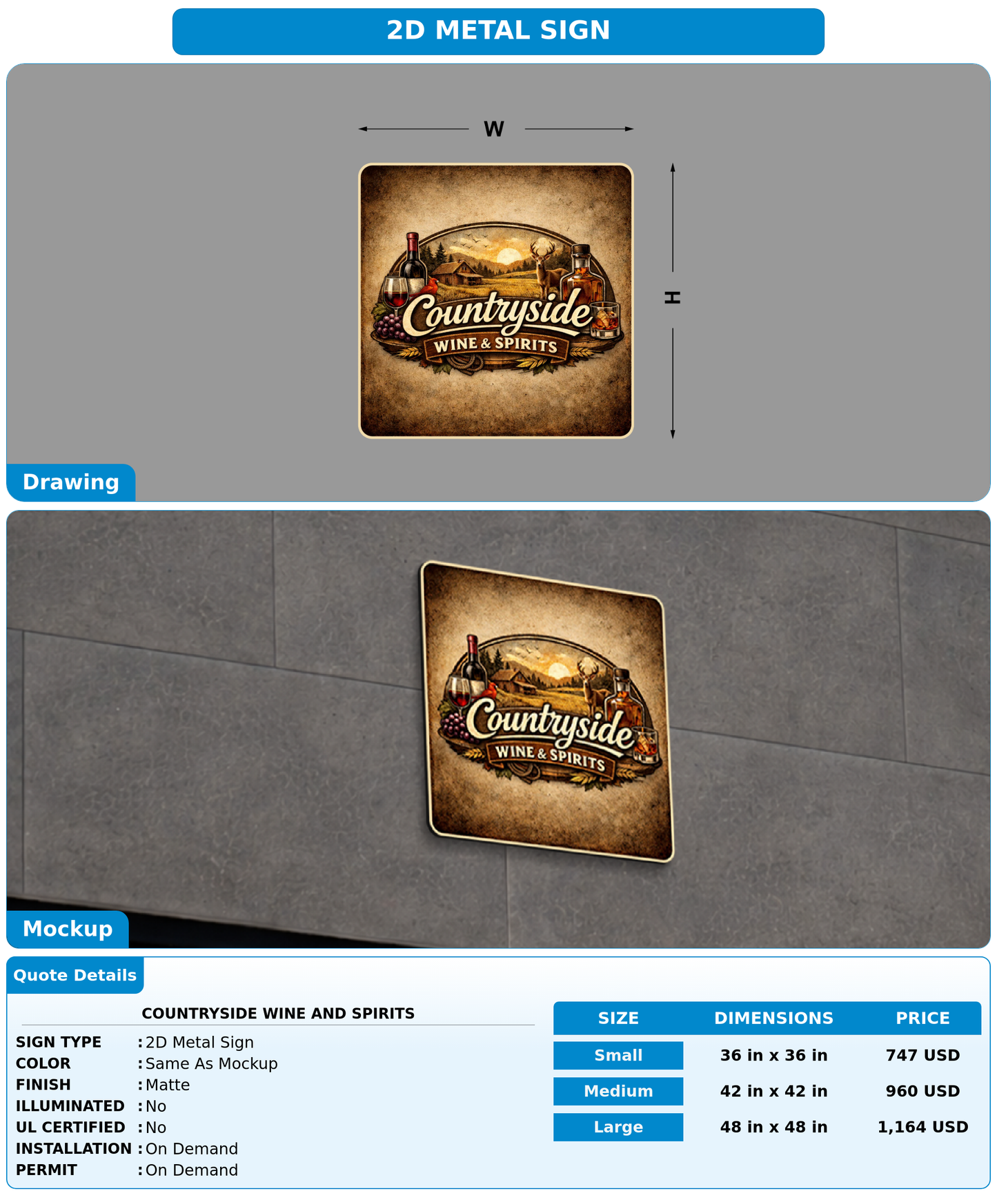 CUSTOM MOCKUP SIGN FOR Countryside Wine and Spirits