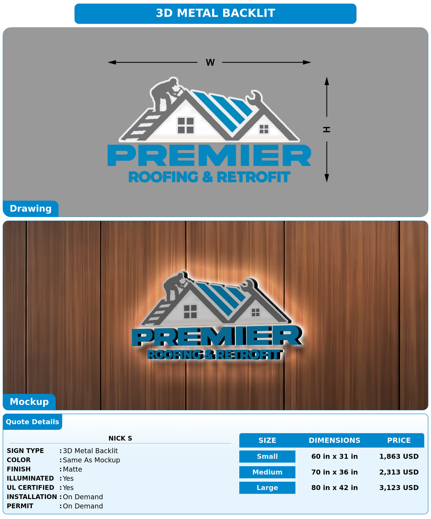 CUSTOM MOCKUP SIGN FOR Nick s