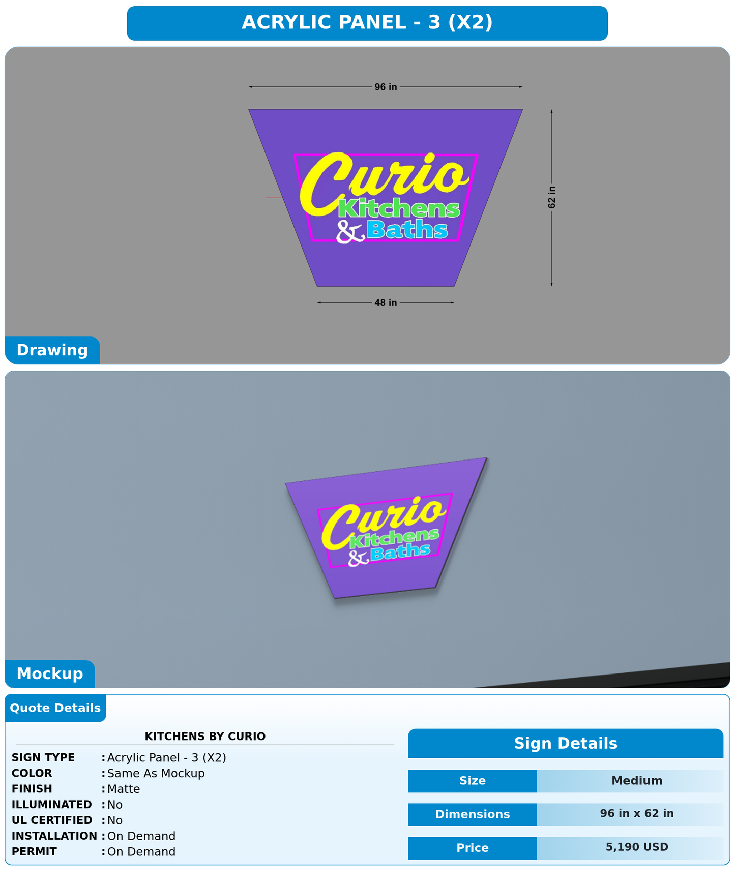 CUSTOM MOCKUP SIGN FOR Kitchens By Curio