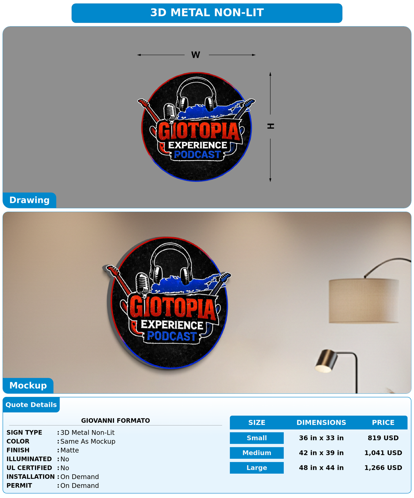 CUSTOM MOCKUP SIGN FOR Giovanni Formato
