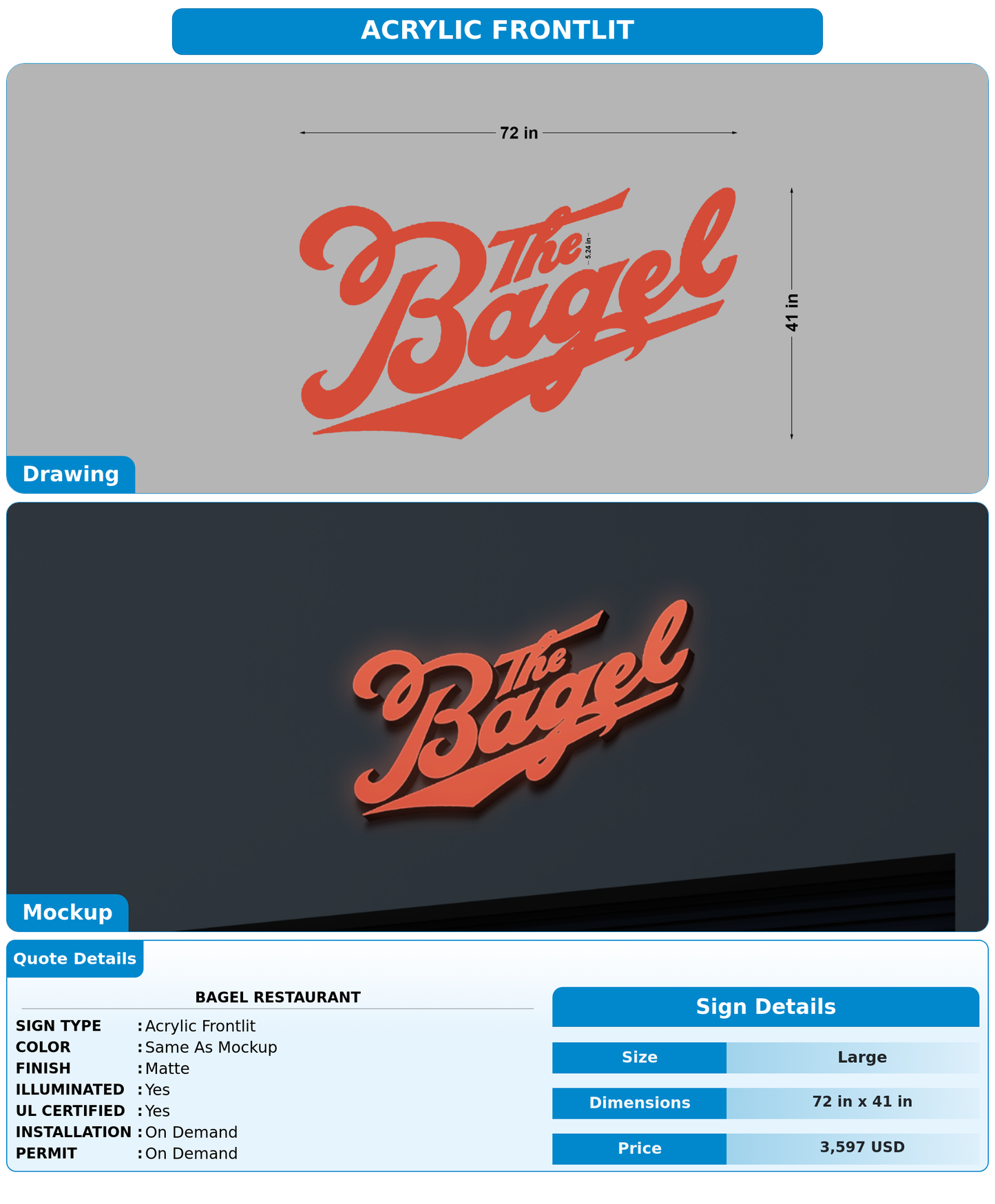 CUSTOM MOCKUP SIGN FOR Bagel Restaurant