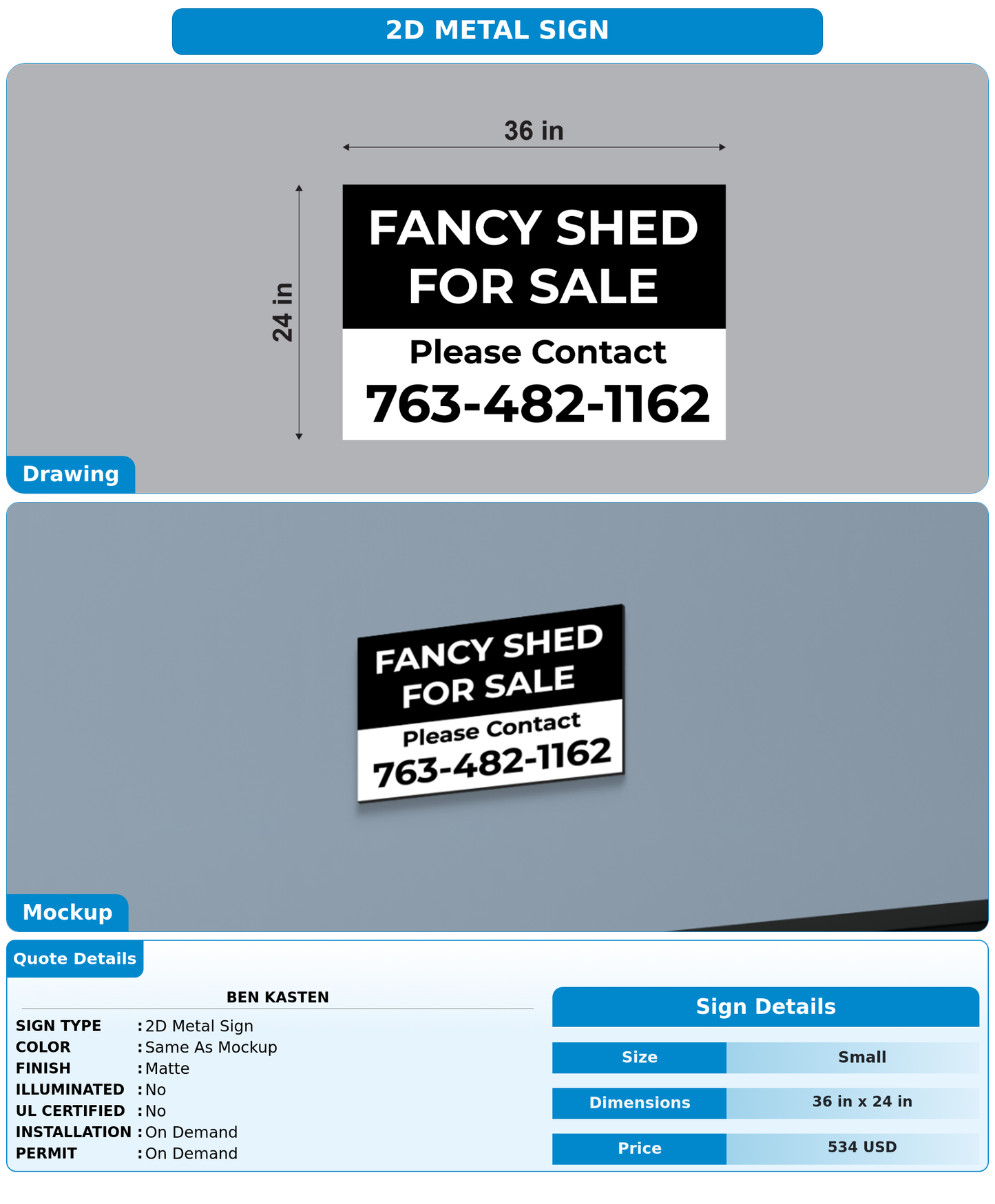 CUSTOM MOCKUP SIGN FOR Ben kasten