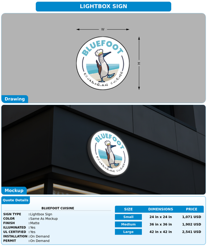 CUSTOM MOCKUP SIGN FOR Bluefoot Cuisine