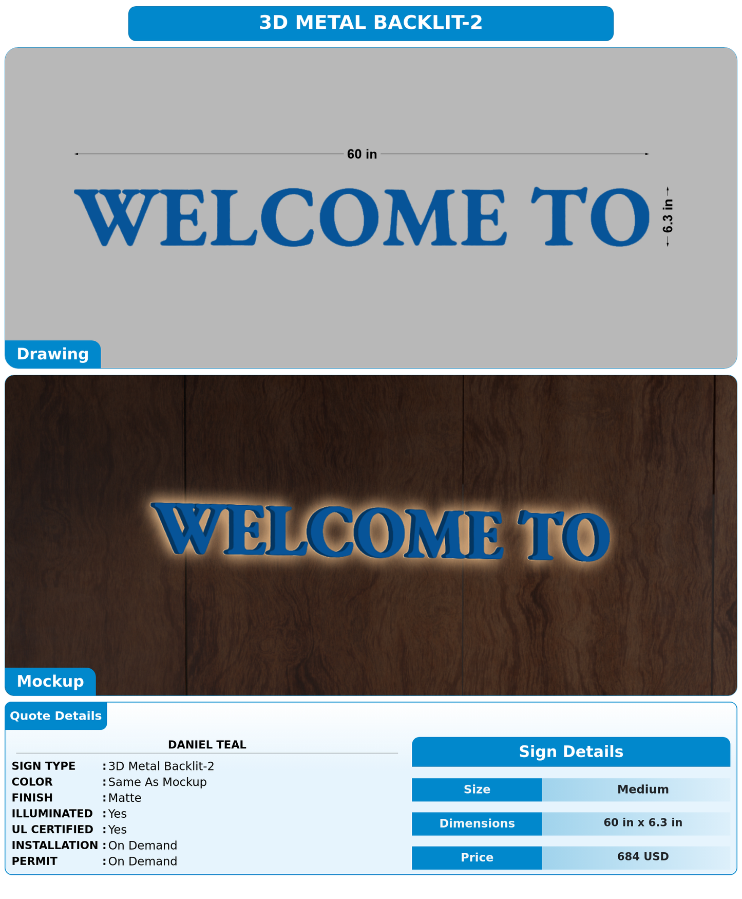 CUSTOM MOCKUP SIGN FOR daniel teal
