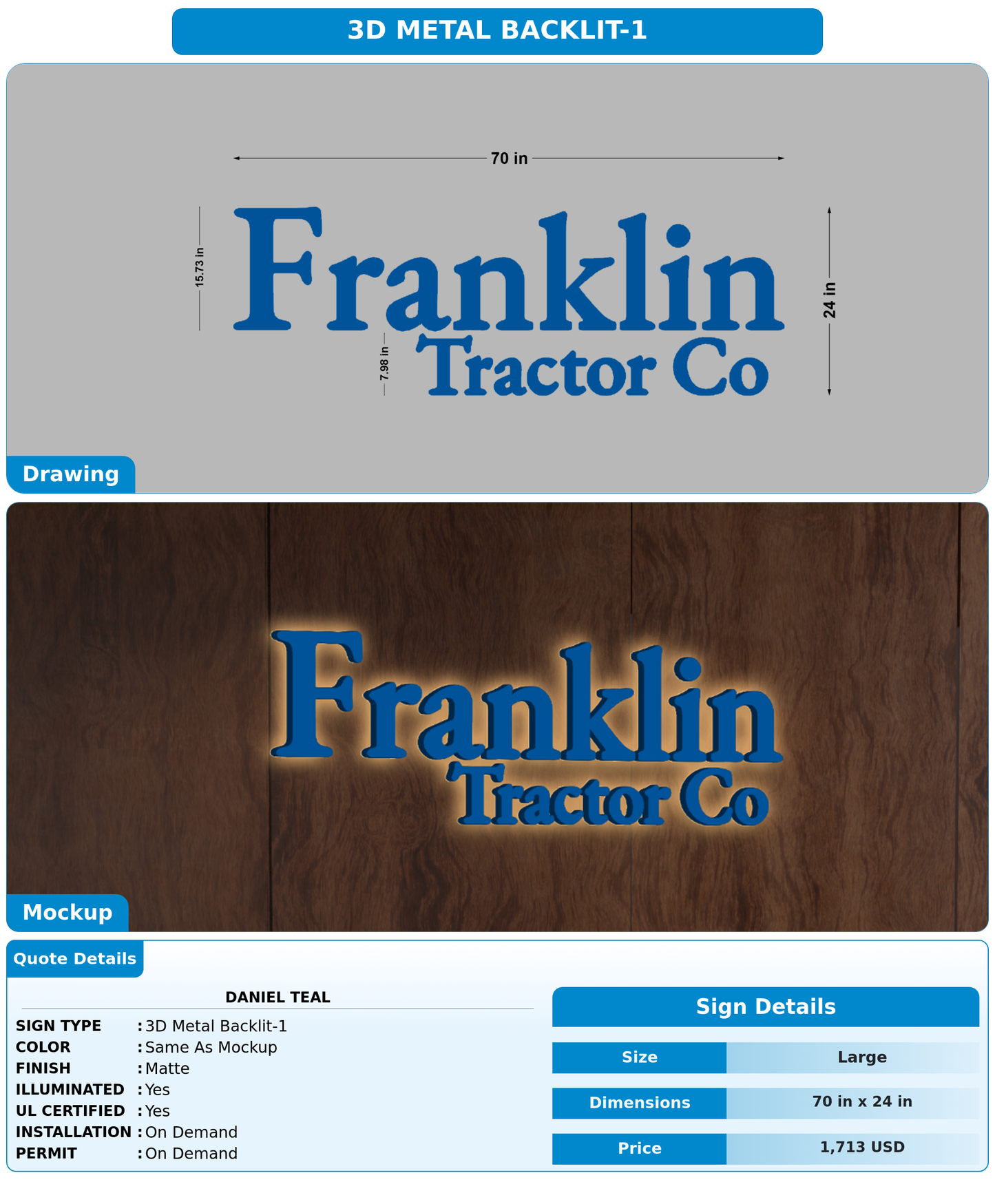 CUSTOM MOCKUP SIGN FOR daniel teal