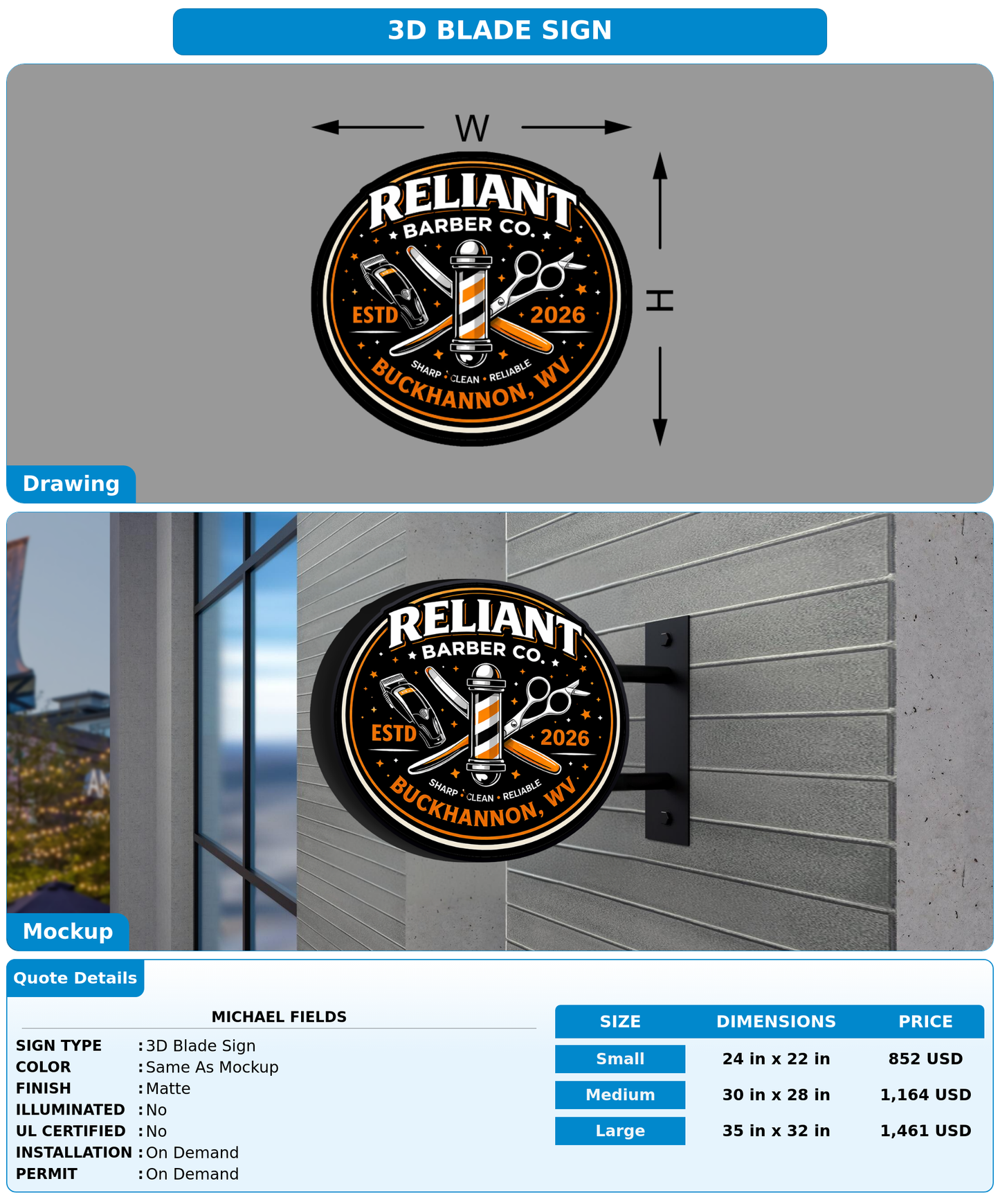 CUSTOM MOCKUP SIGN FOR MICHAEL FIELDS