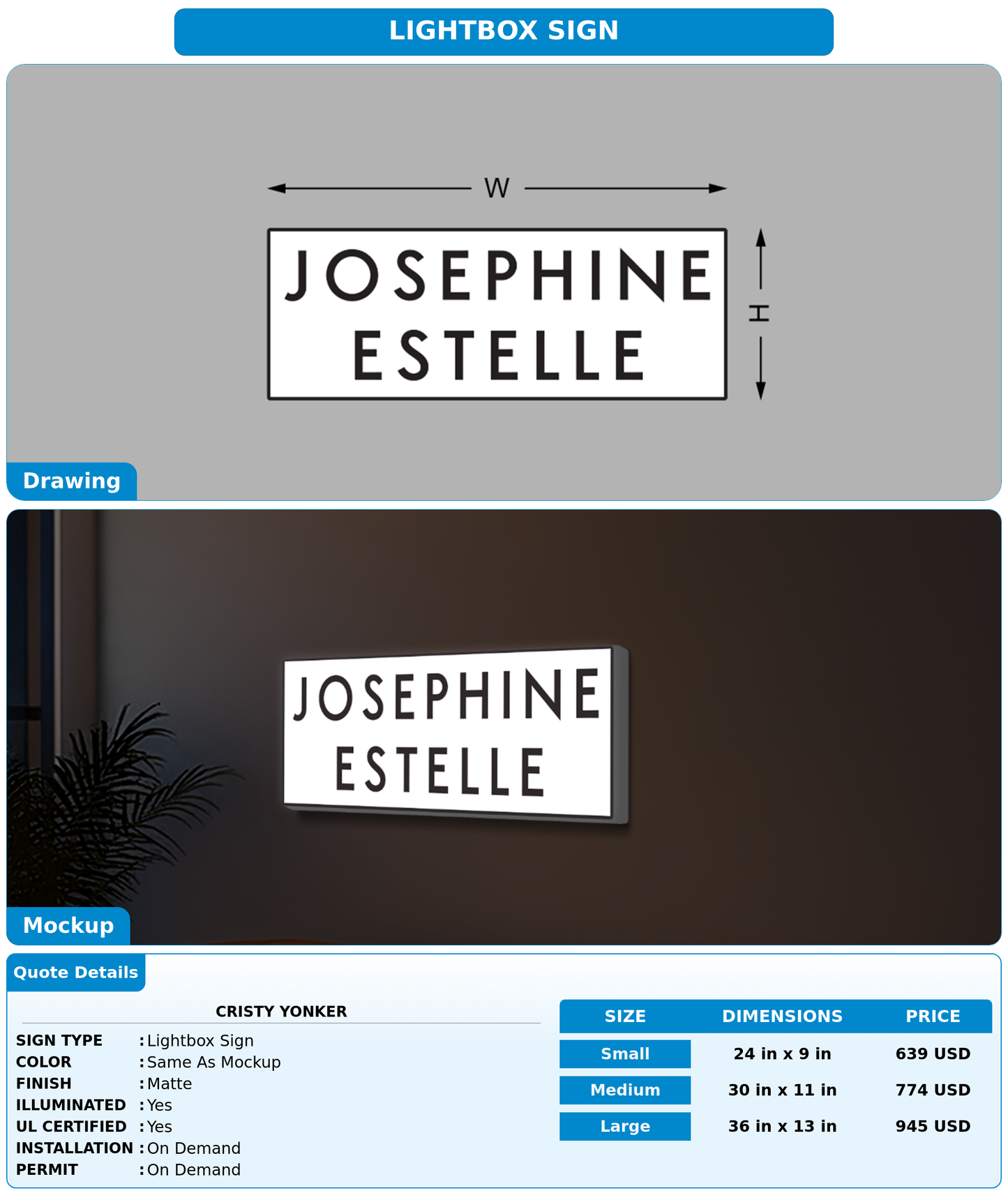 CUSTOM MOCKUP SIGN FOR Cristy yonker
