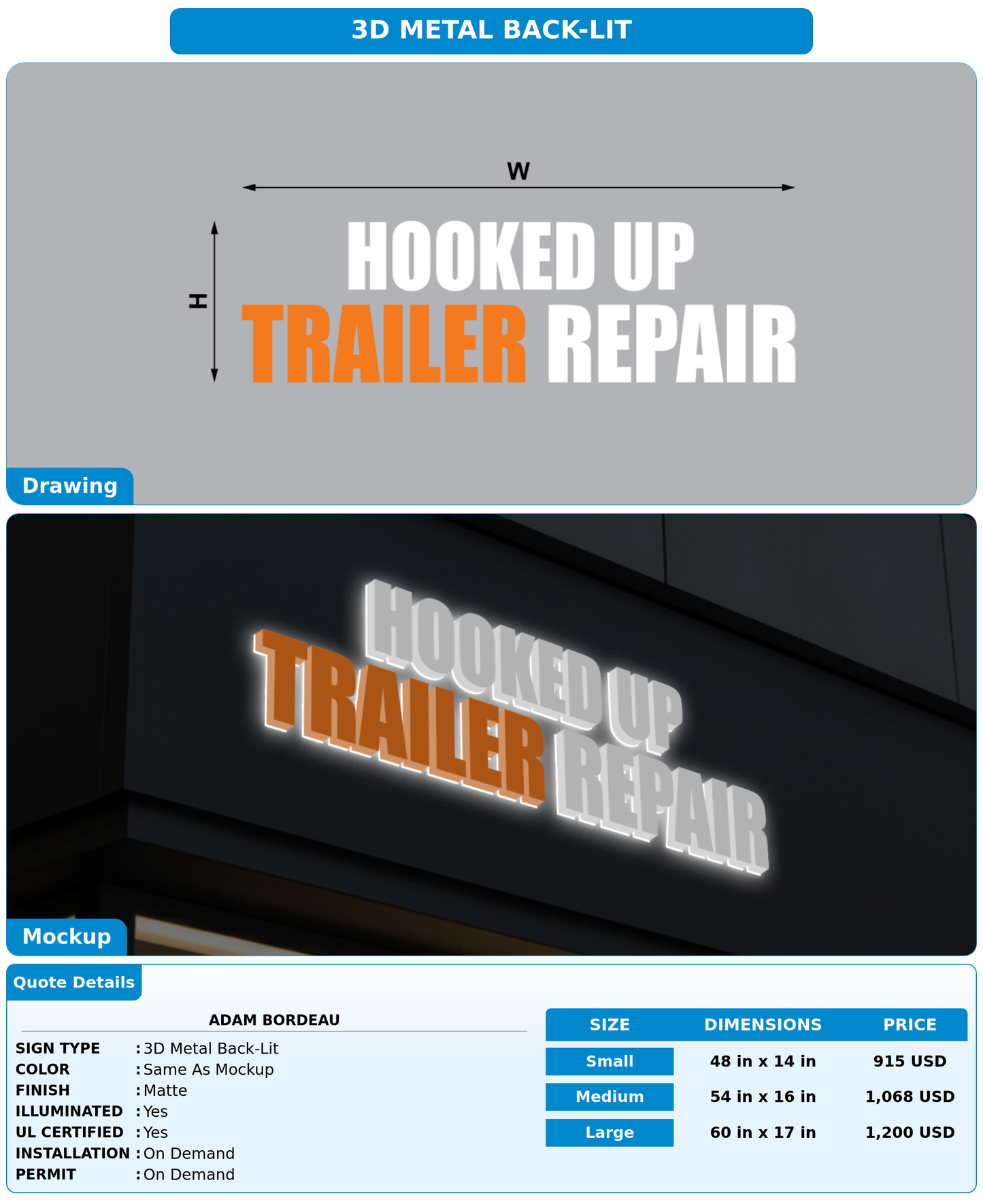 CUSTOM MOCKUP SIGN FOR Adam Bordeau