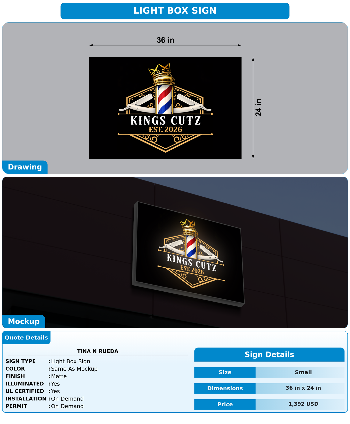 CUSTOM MOCKUP SIGN FOR Tina N Rueda