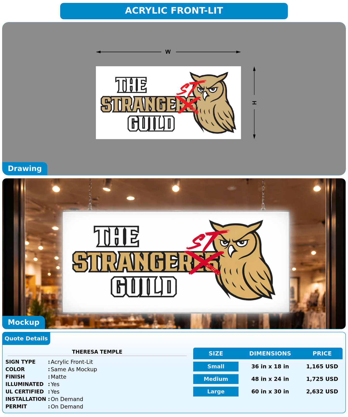 CUSTOM MOCKUP SIGN FOR Theresa Temple