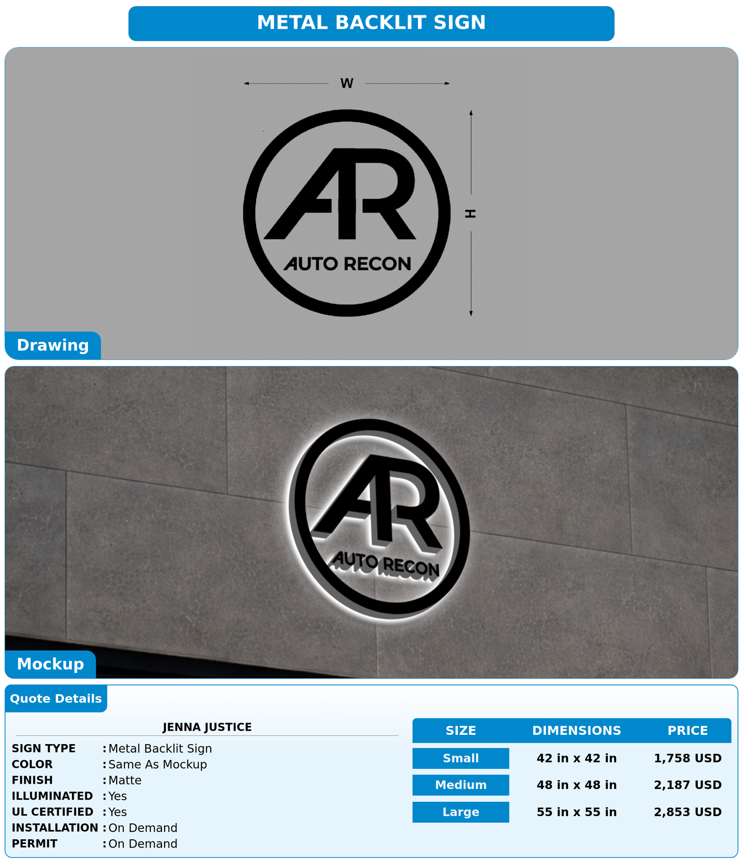 CUSTOM MOCKUP SIGN FOR Jenna Justice