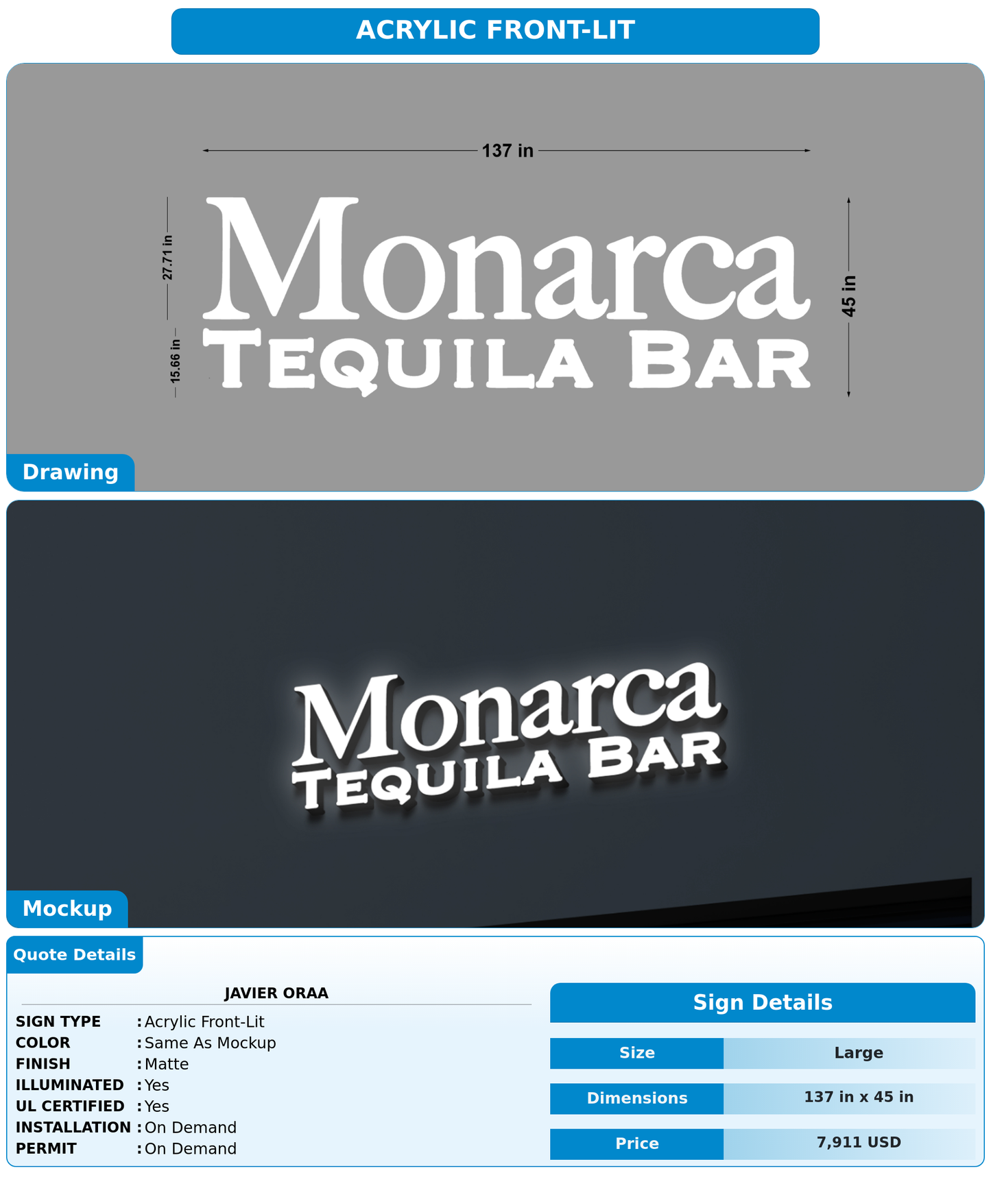 CUSTOM MOCKUP SIGN FOR Javier Oraa