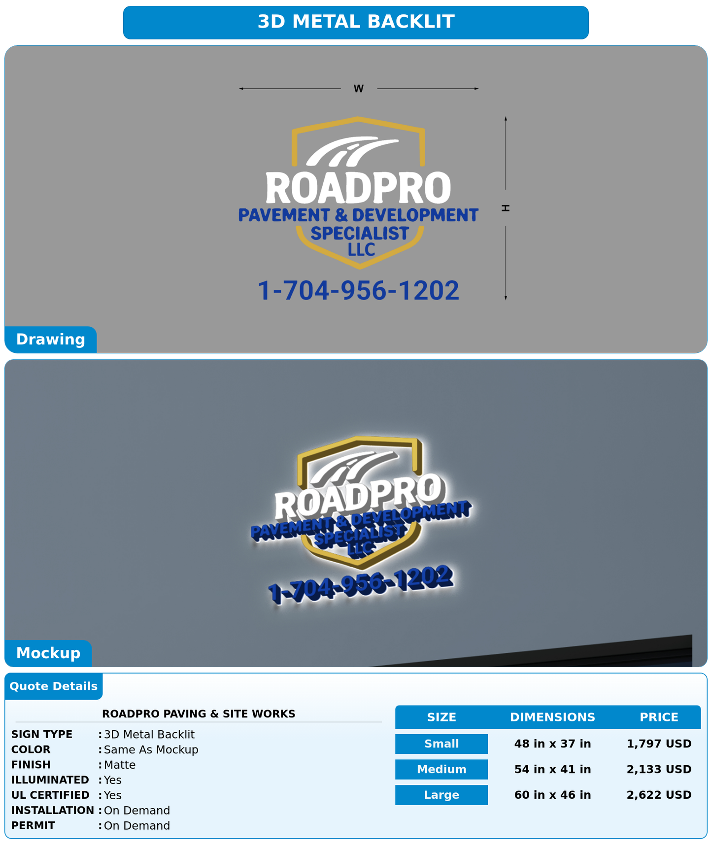CUSTOM MOCKUP SIGN FOR RoadPro paving & site works