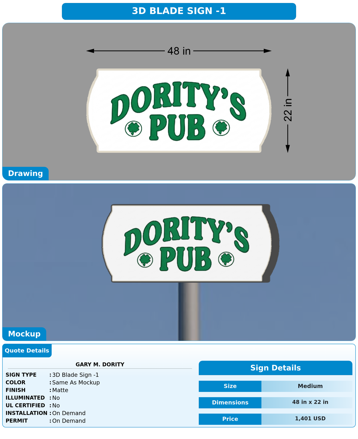 CUSTOM MOCKUP SIGN FOR Gary M. Dority