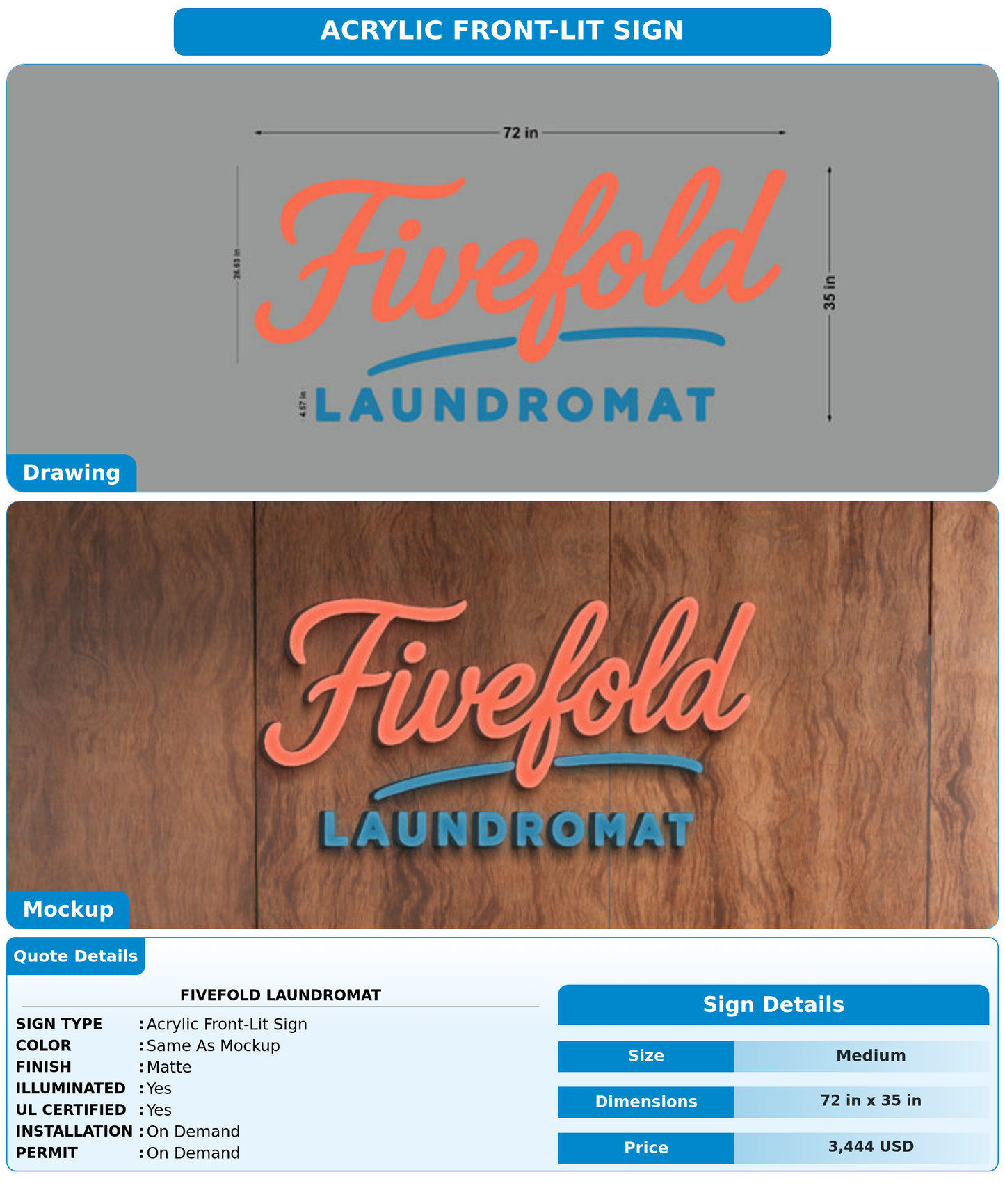 CUSTOM MOCKUP SIGN FOR Fivefold Laundromat