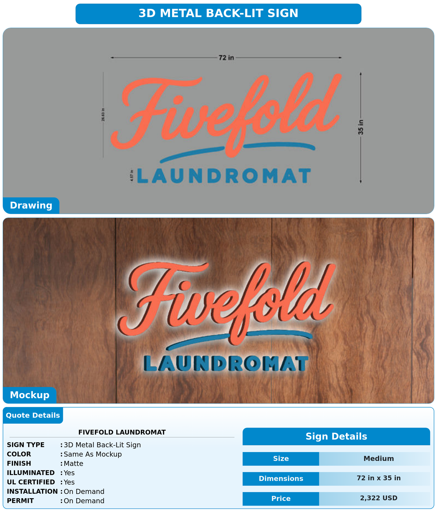 CUSTOM MOCKUP SIGN FOR Fivefold Laundromat