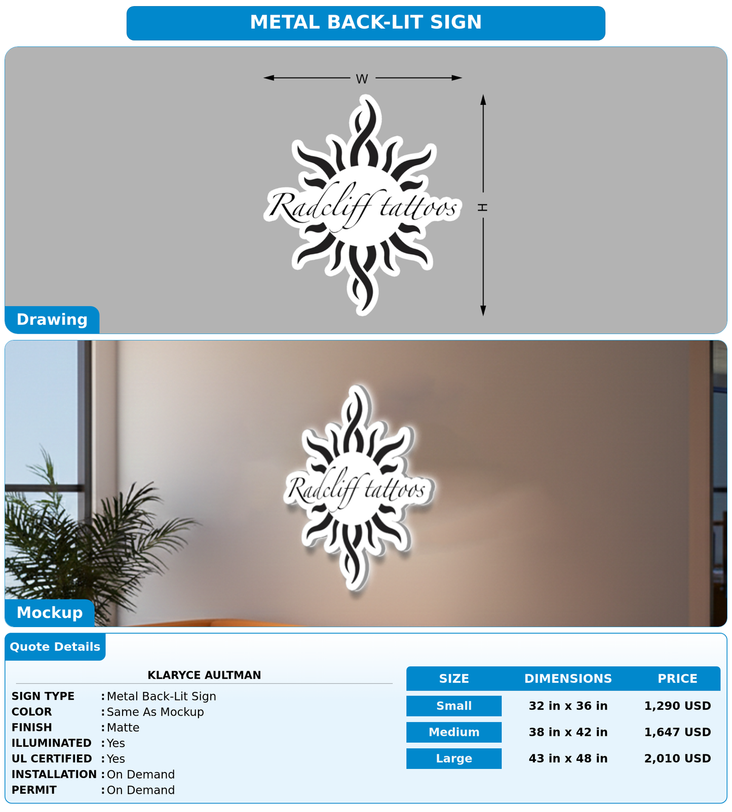 CUSTOM MOCKUP SIGN FOR Klaryce Aultman