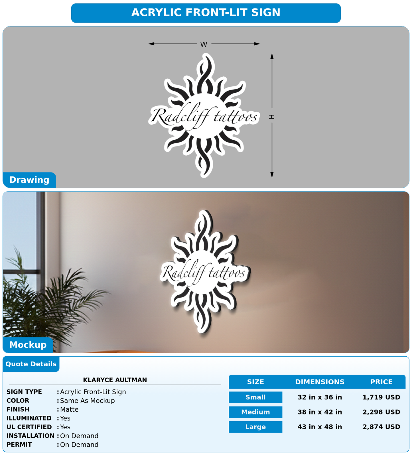 CUSTOM MOCKUP SIGN FOR Klaryce Aultman