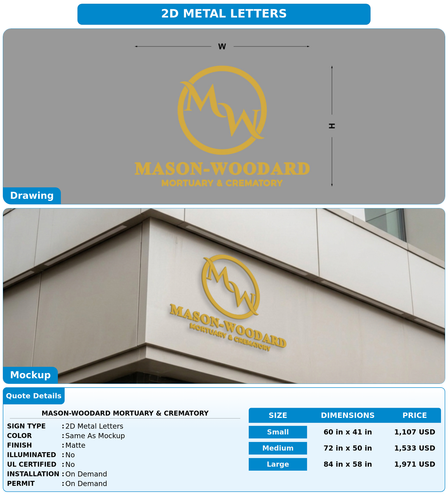 CUSTOM MOCKUP SIGN FOR Mason-Woodard Mortuary & Crematory
