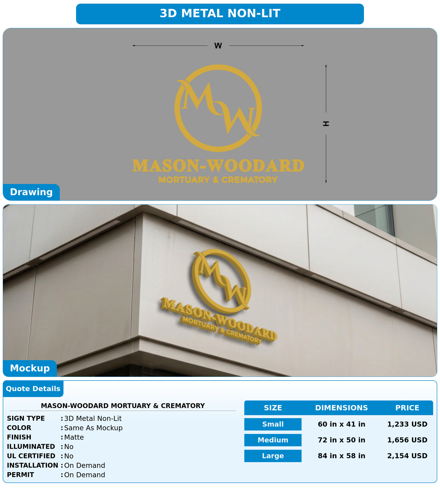 CUSTOM MOCKUP SIGN FOR Mason-Woodard Mortuary & Crematory