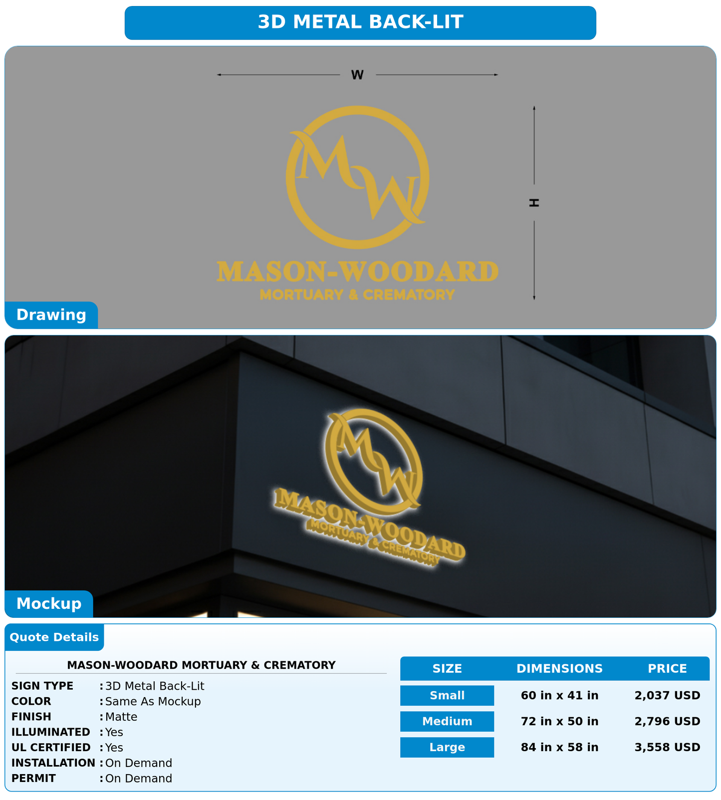 CUSTOM MOCKUP SIGN FOR Mason-Woodard Mortuary & Crematory