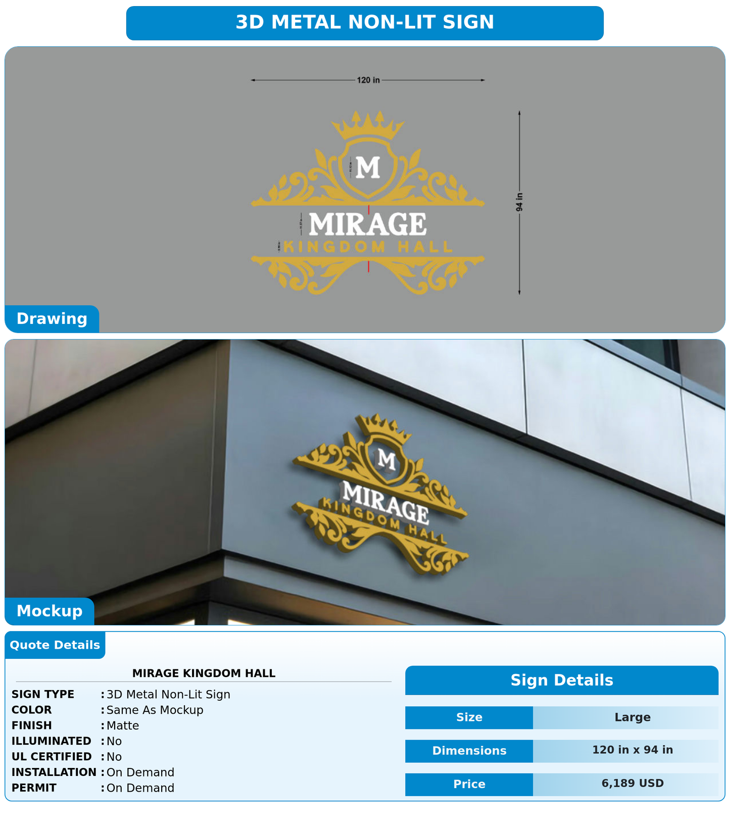 CUSTOM MOCKUP SIGN FOR Mirage Kingdom Hall