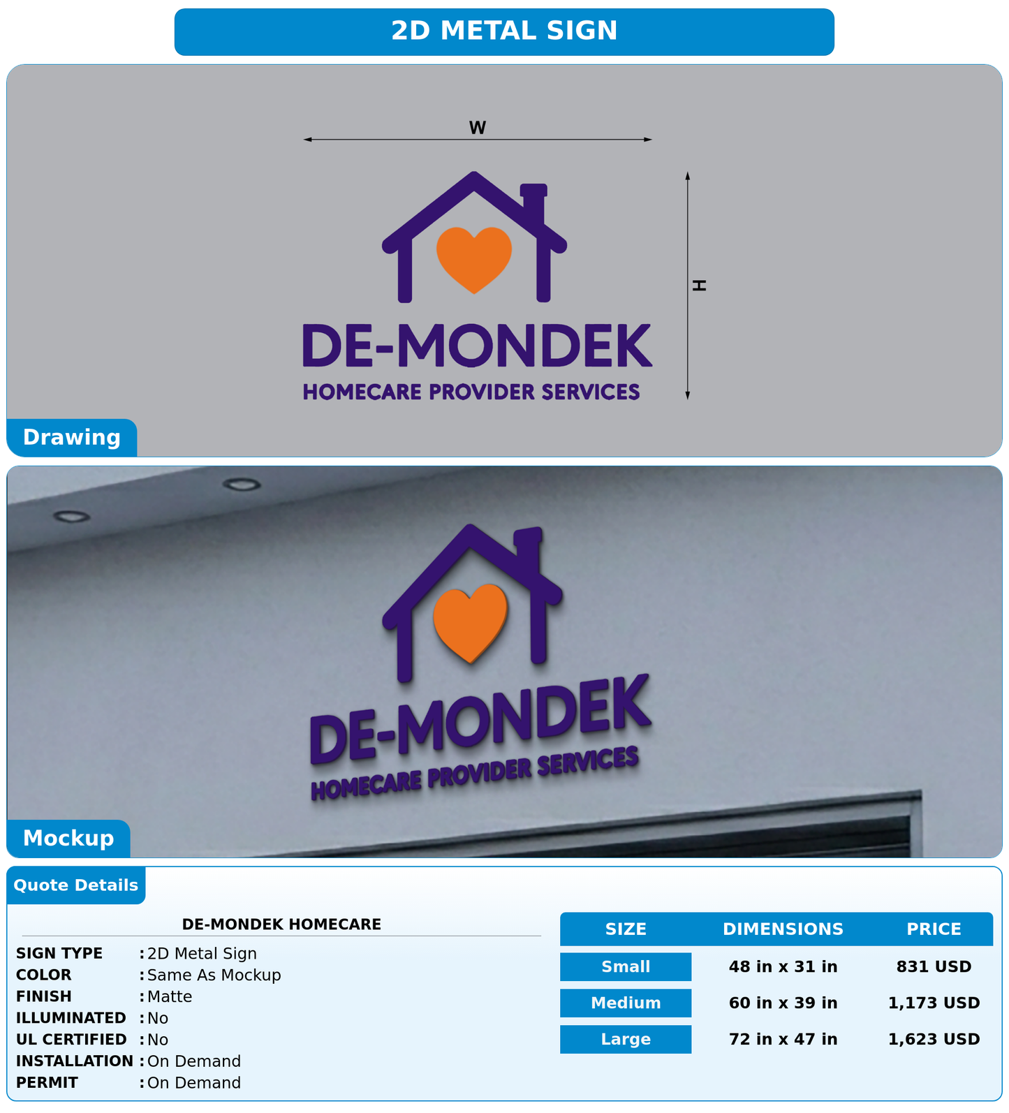 CUSTOM MOCKUP SIGN FOR De-Mondek Homecare