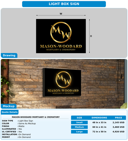 CUSTOM MOCKUP SIGN FOR Mason-Woodard Mortuary & Crematory