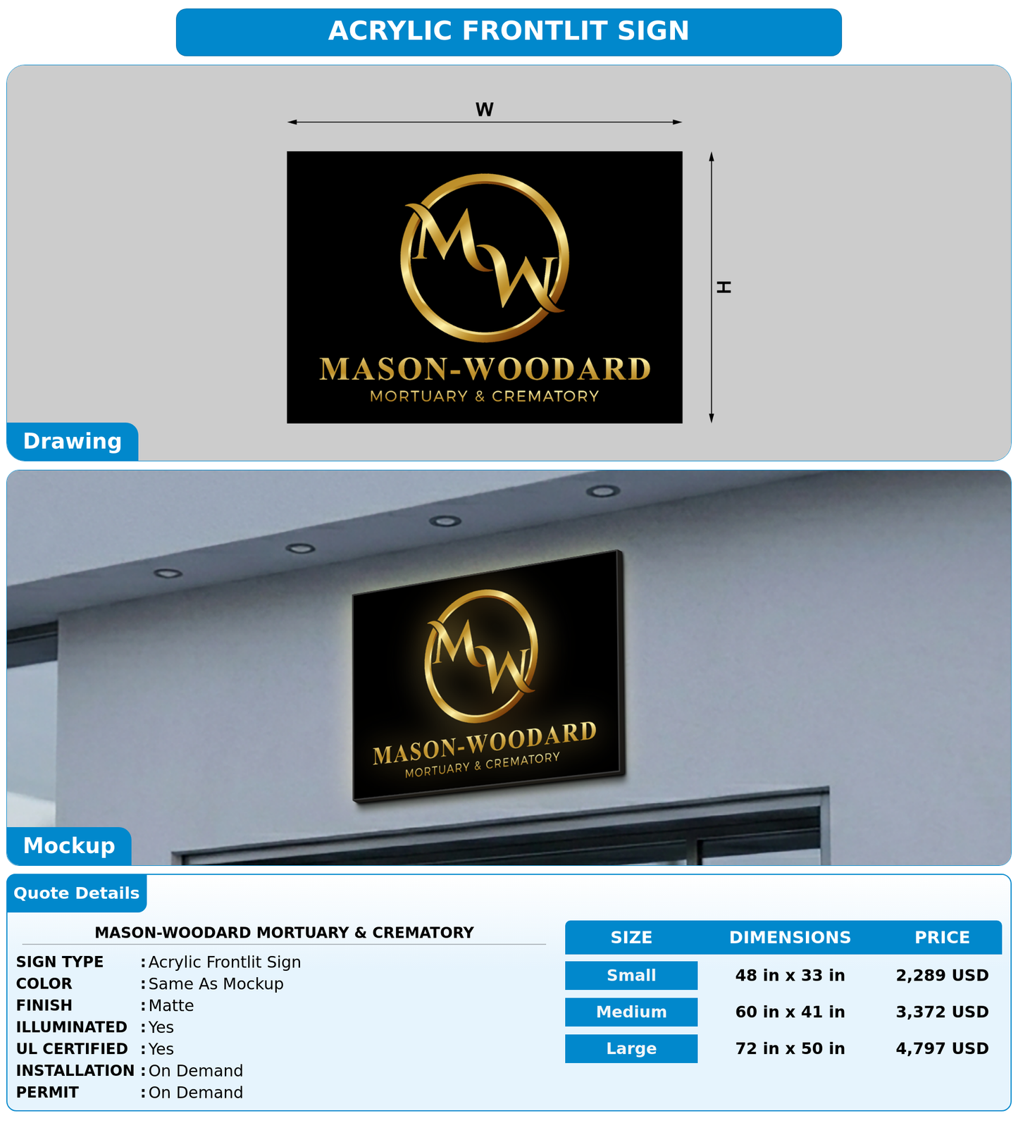 CUSTOM MOCKUP SIGN FOR Mason-Woodard Mortuary & Crematory