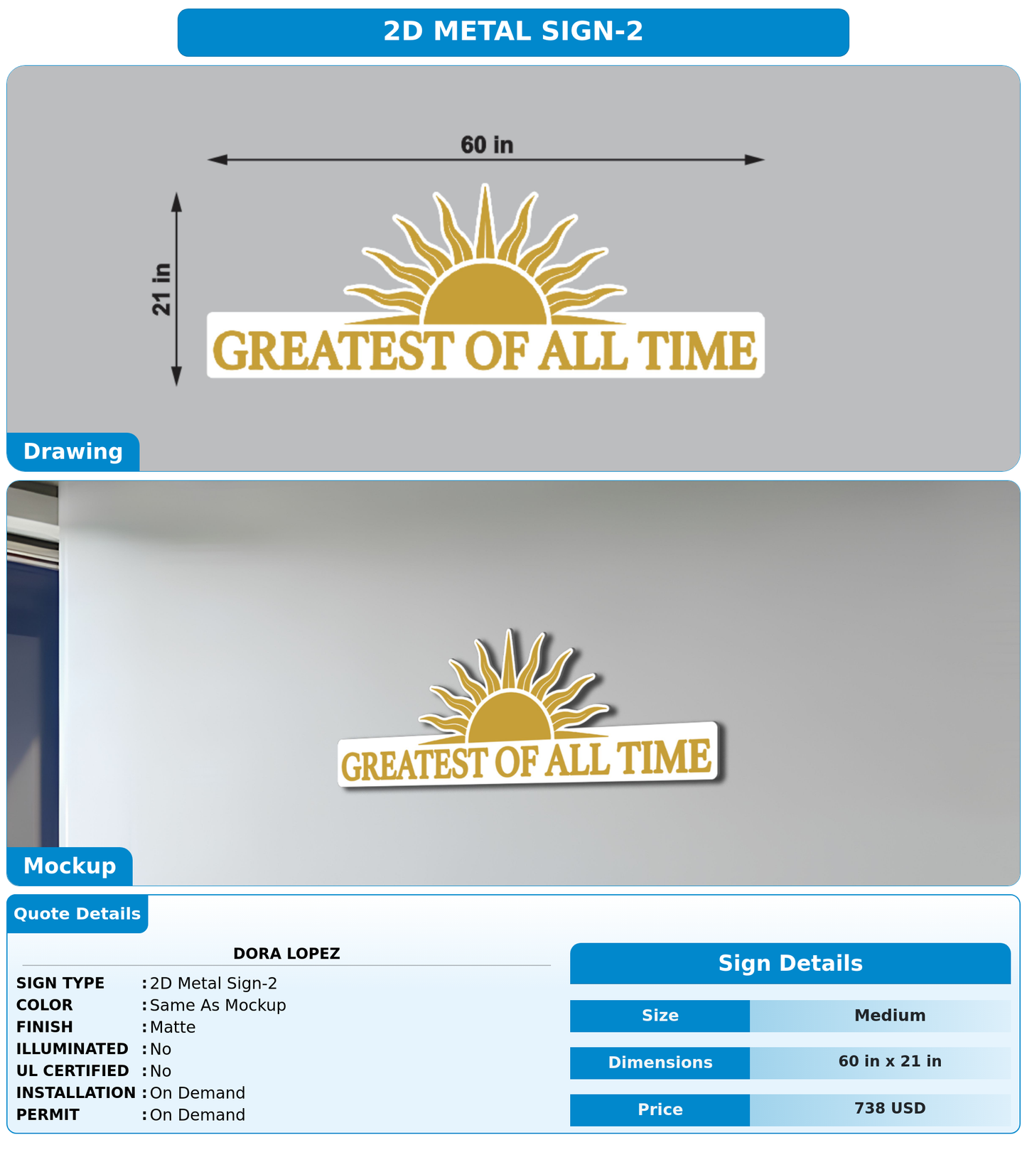 CUSTOM MOCKUP SIGN FOR Dora Lopez