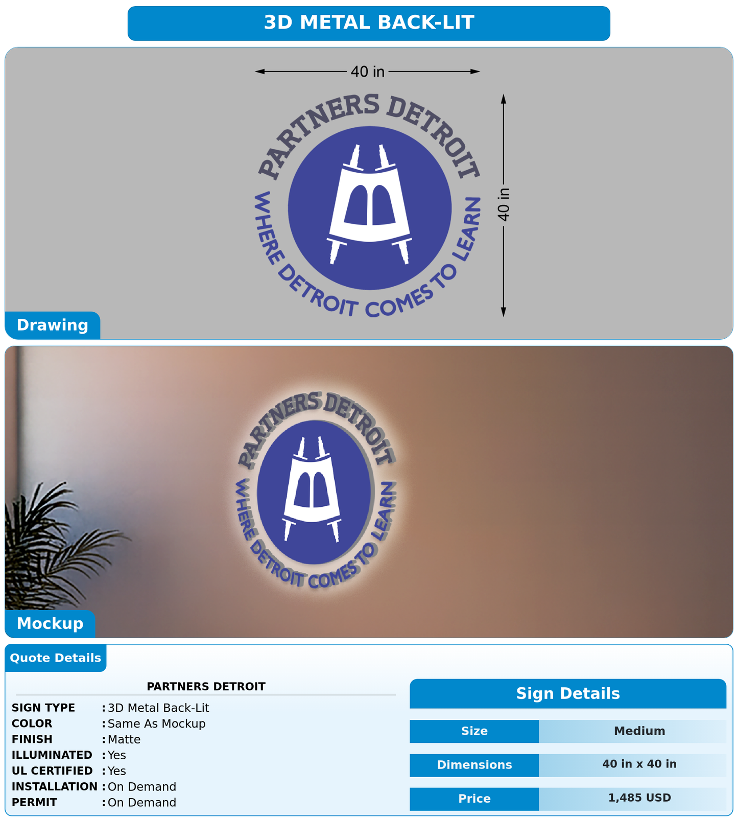 CUSTOM MOCKUP SIGN FOR Partners detroit