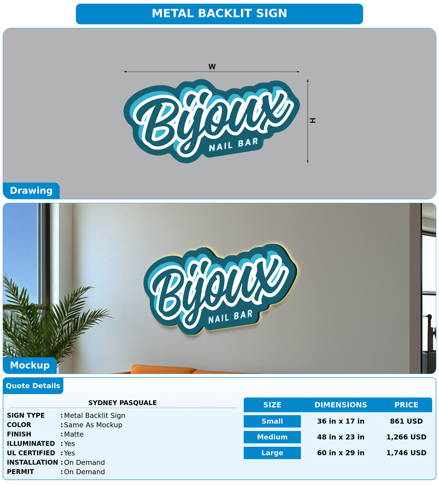 CUSTOM MOCKUP SIGN FOR Sydney Pasquale