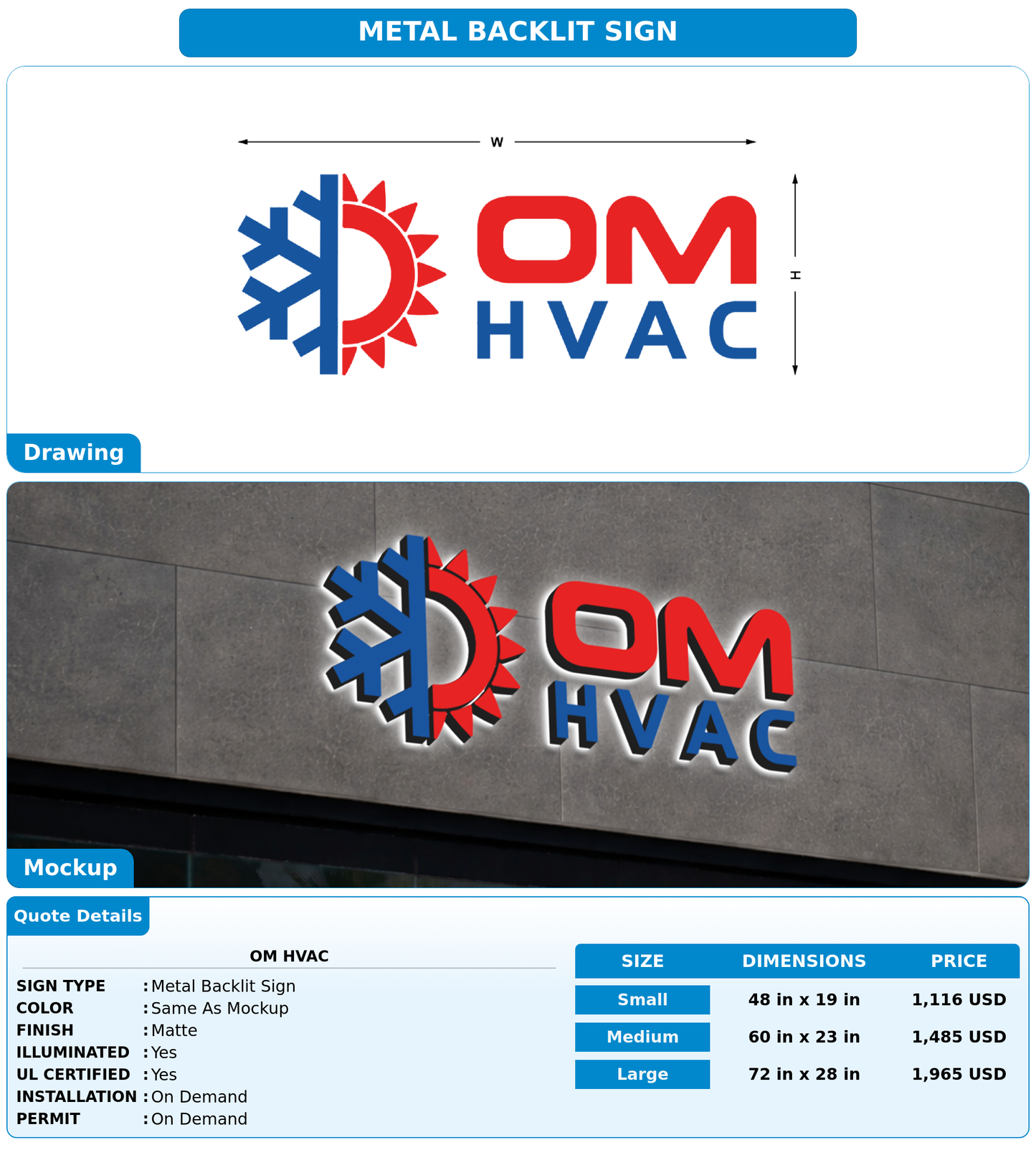 CUSTOM MOCKUP SIGN FOR OM HVAC