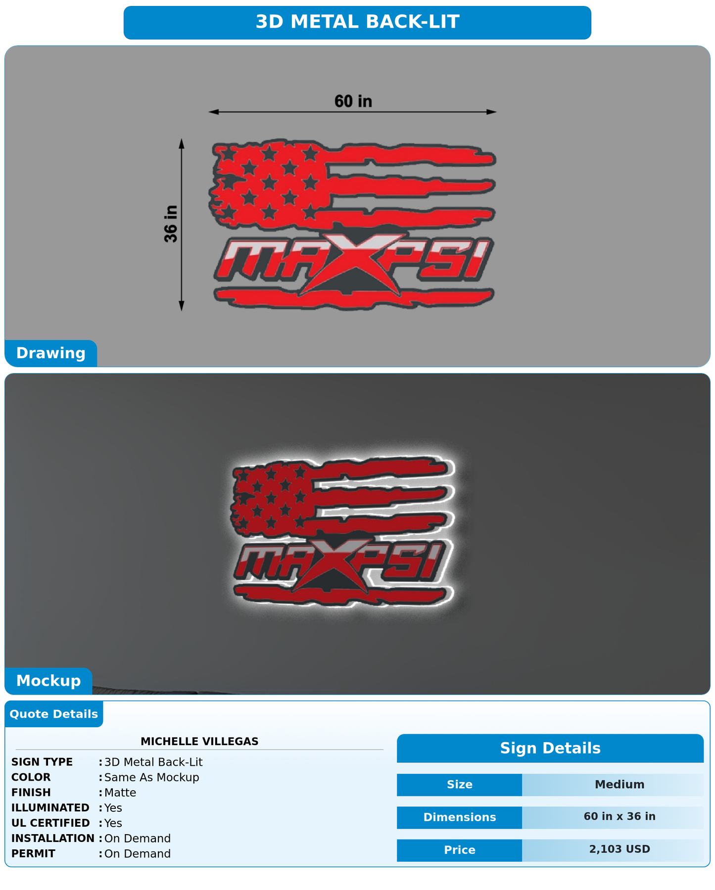CUSTOM MOCKUP SIGN FOR Michelle Villegas