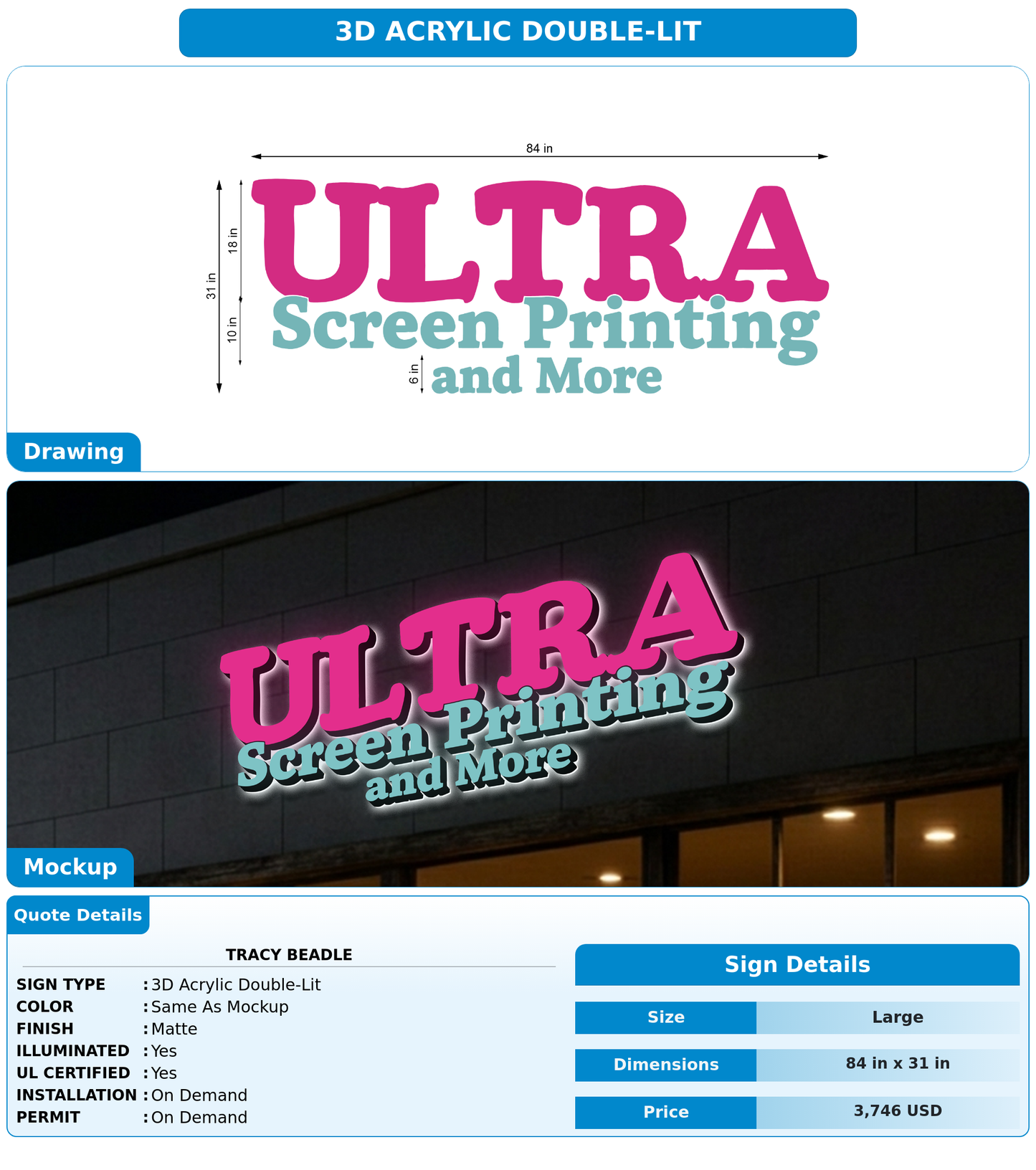 CUSTOM MOCKUP SIGN FOR Tracy Beadle