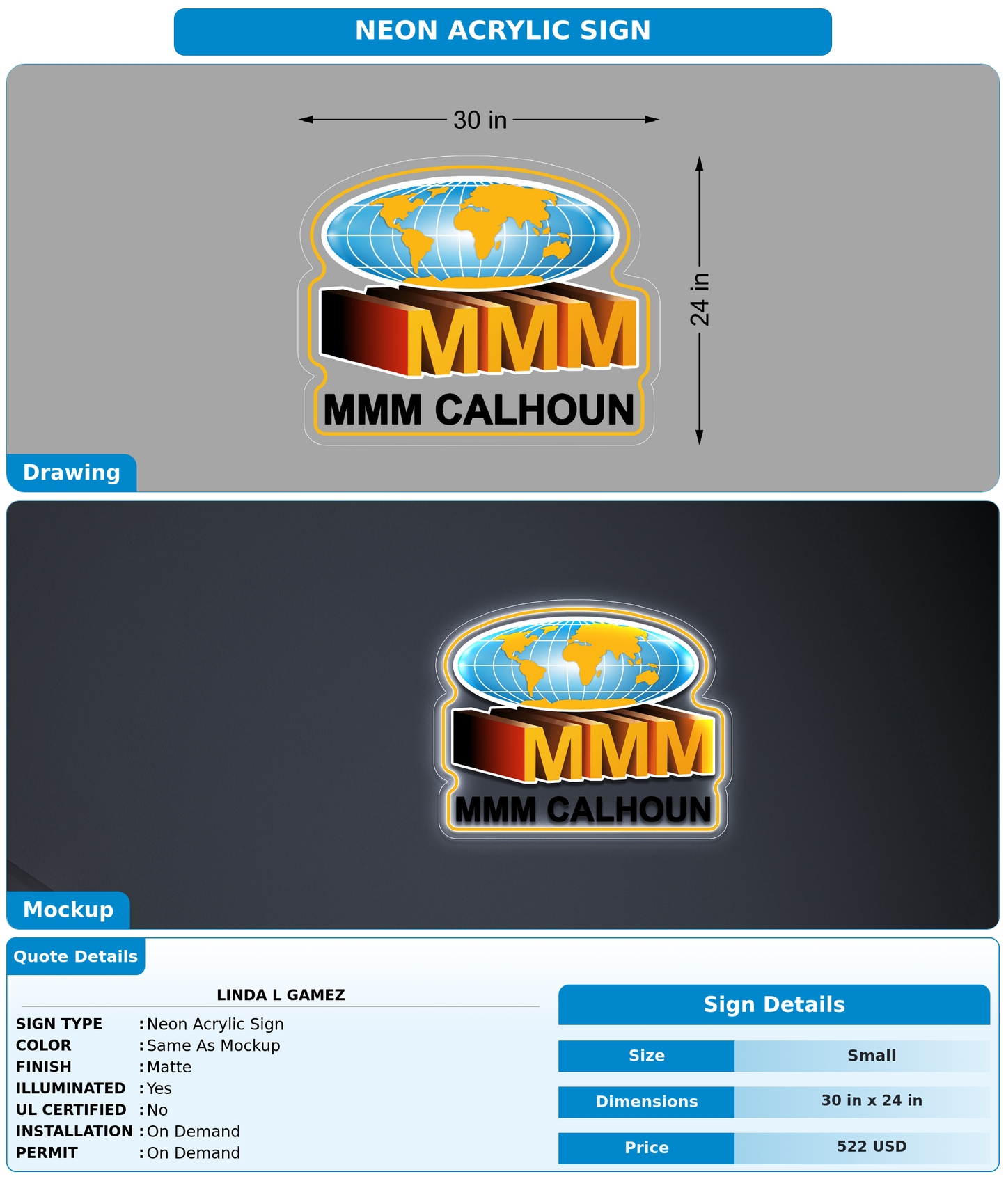 CUSTOM MOCKUP SIGN FOR LINDA L GAMEZ