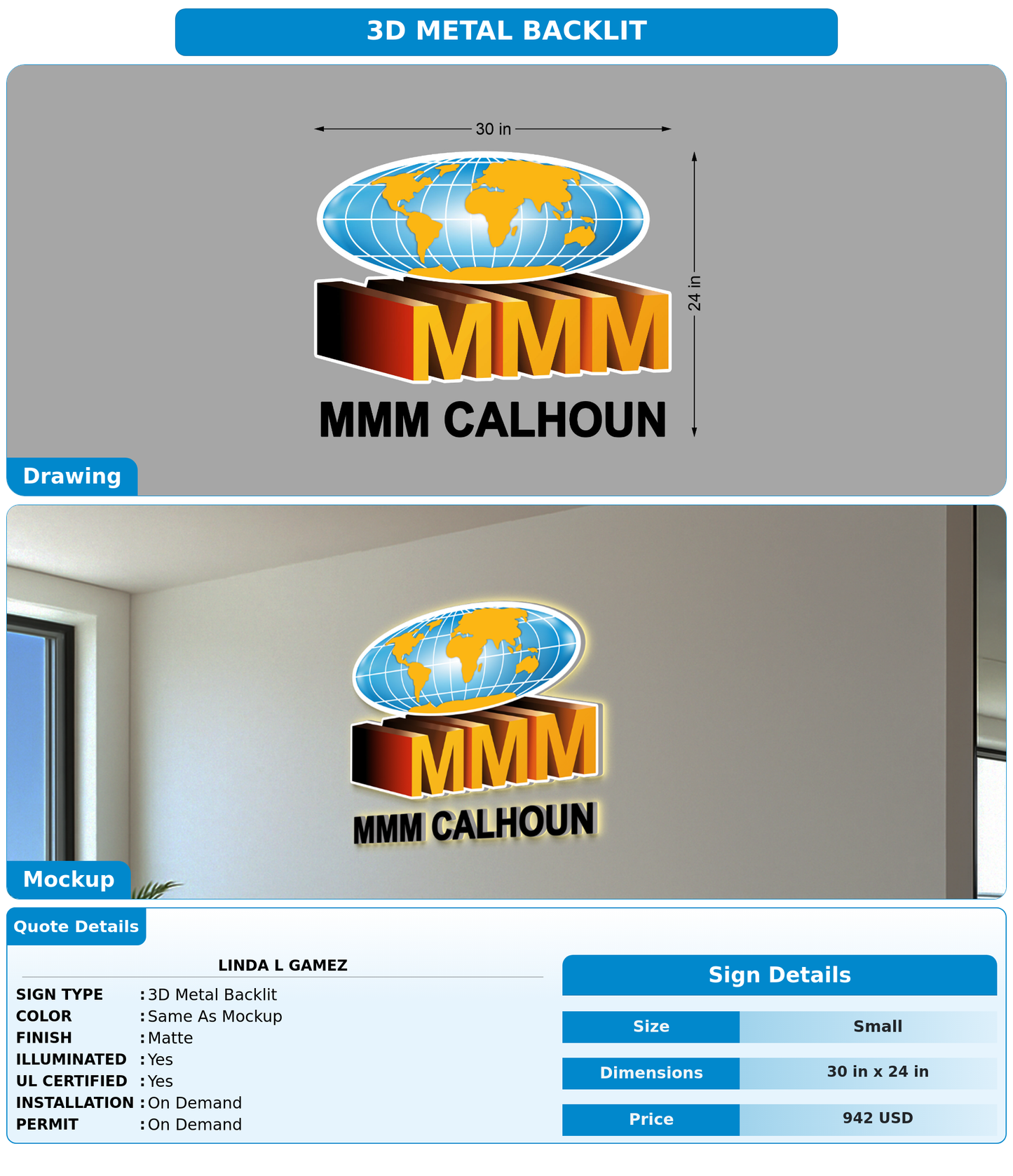 CUSTOM MOCKUP SIGN FOR LINDA L GAMEZ
