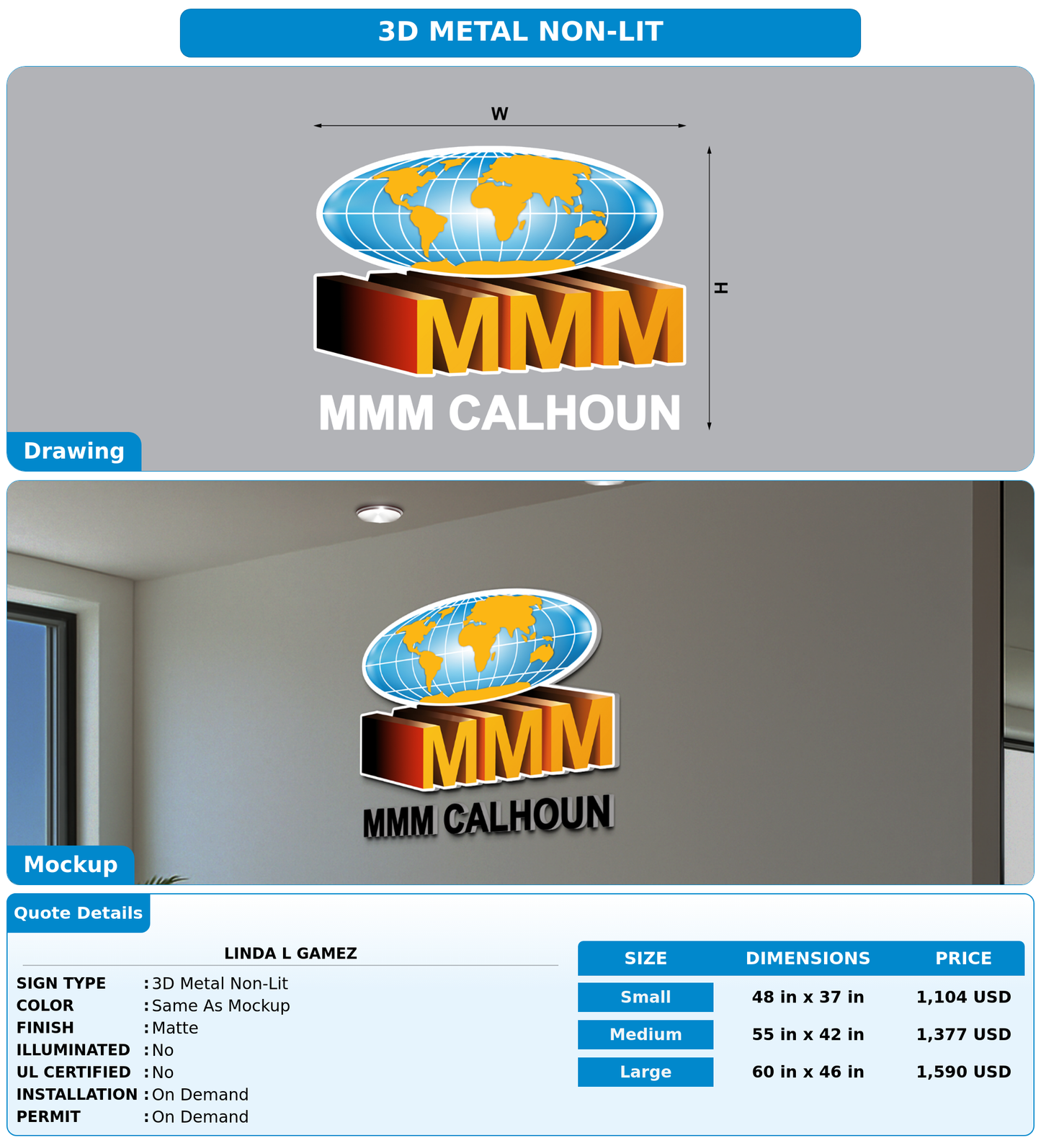 CUSTOM MOCKUP SIGN FOR LINDA L GAMEZ