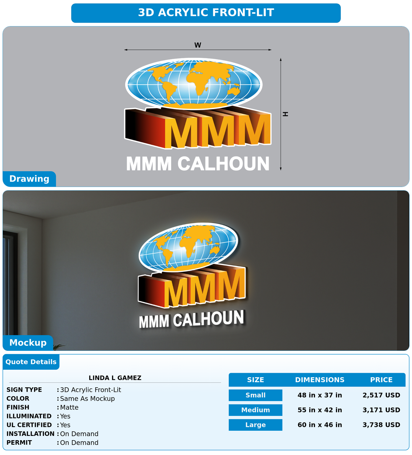 CUSTOM MOCKUP SIGN FOR LINDA L GAMEZ