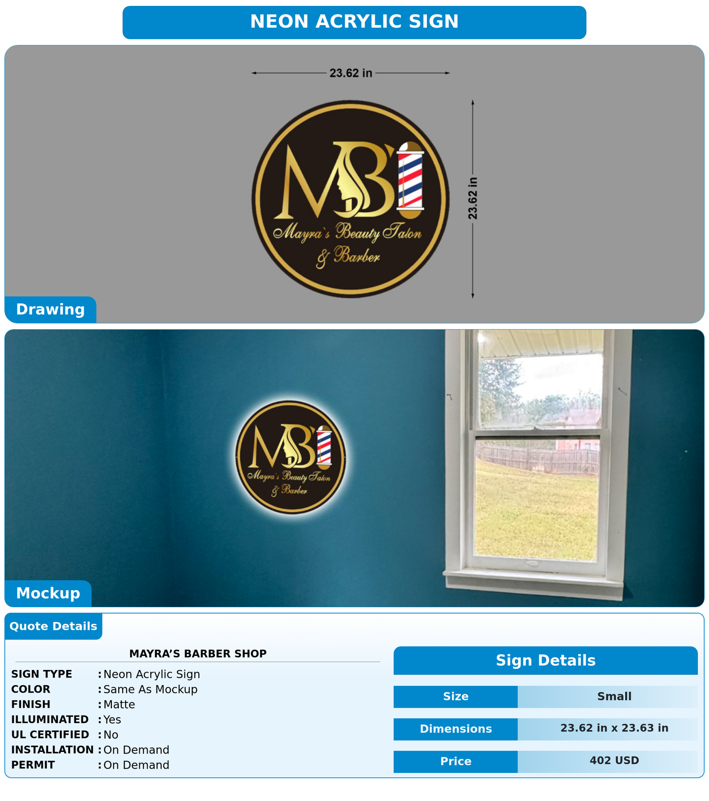 CUSTOM MOCKUP SIGN FOR Mayra’s Barber shop