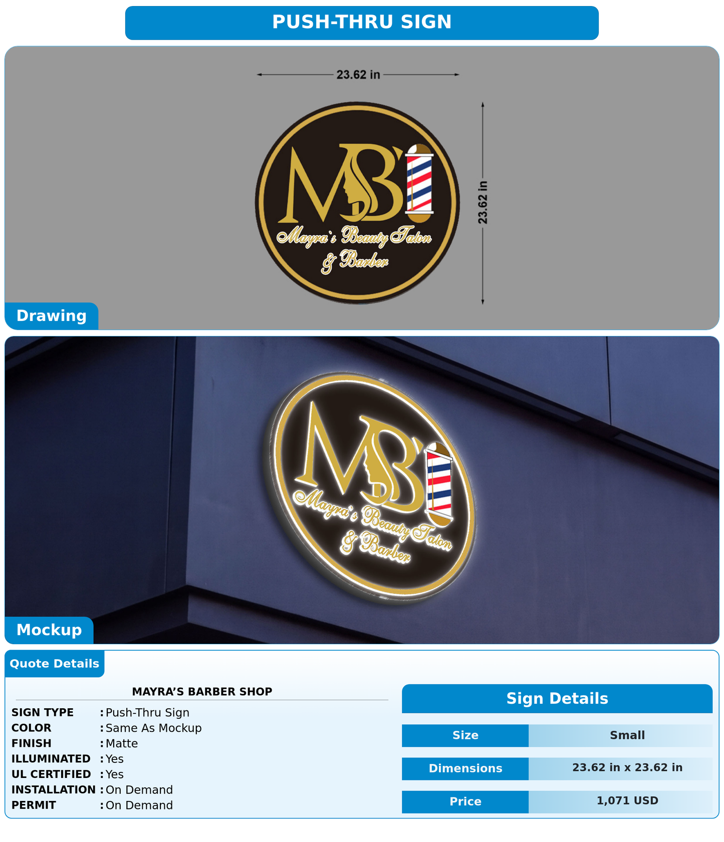 CUSTOM MOCKUP SIGN FOR Mayra’s Barber shop