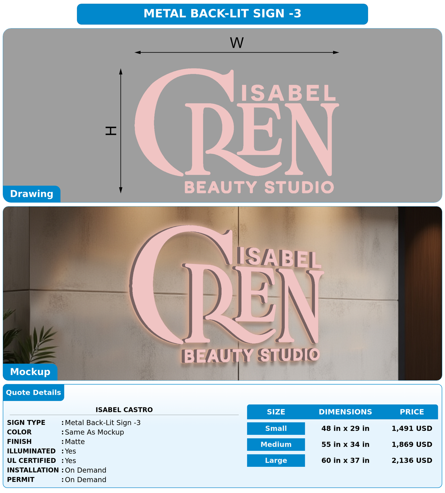 CUSTOM MOCKUP SIGN FOR Isabel Castro
